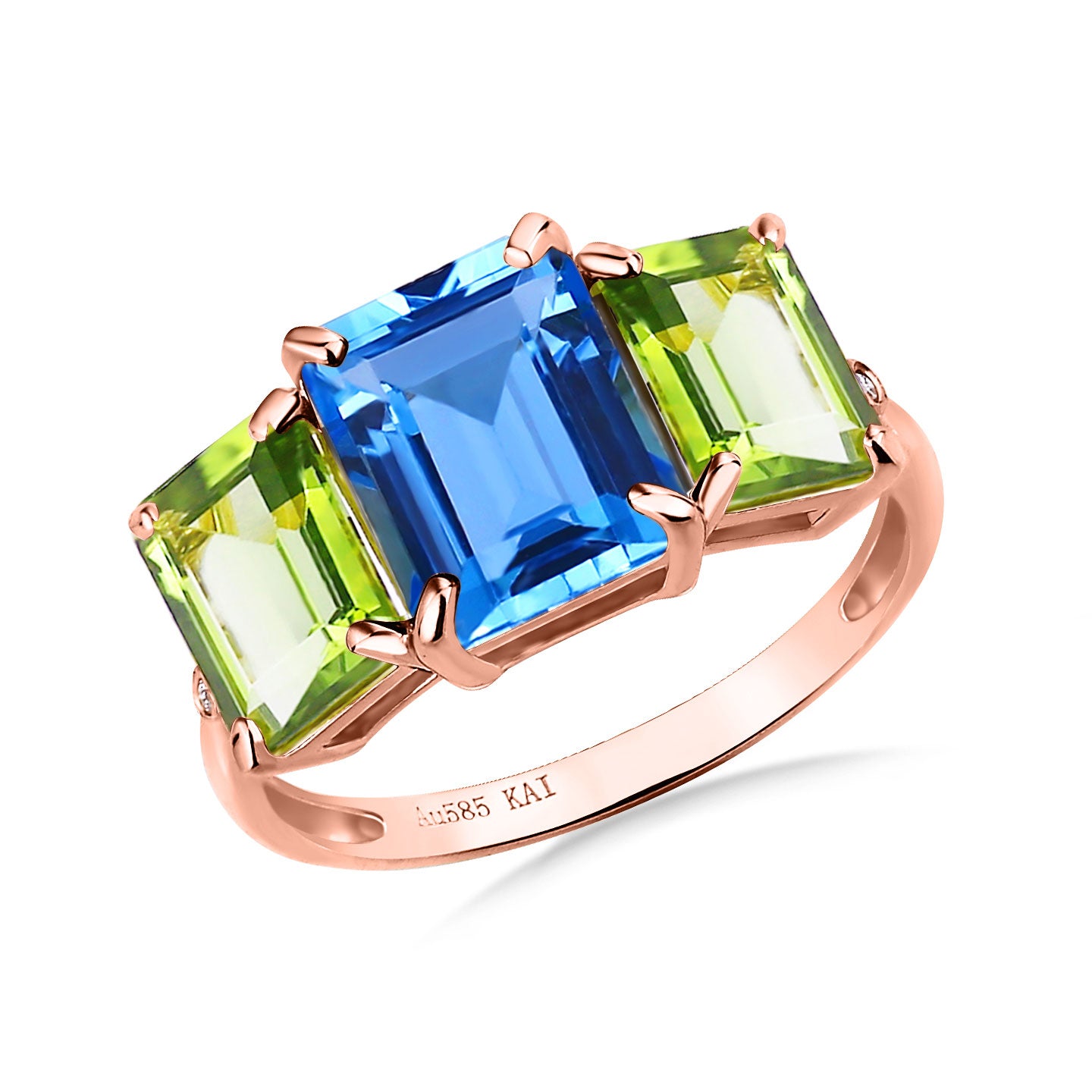 Fortune Topaz Peridot Diamond Three-Stone Ring