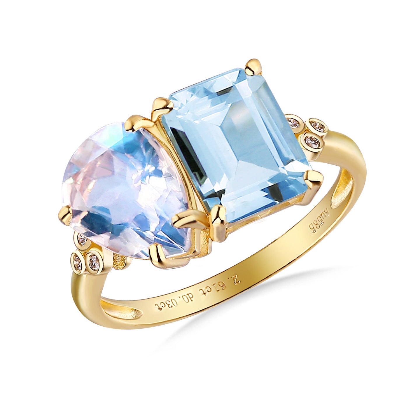 Fortune Aquamarine Moonstone Diamond Toi et Moi Ring