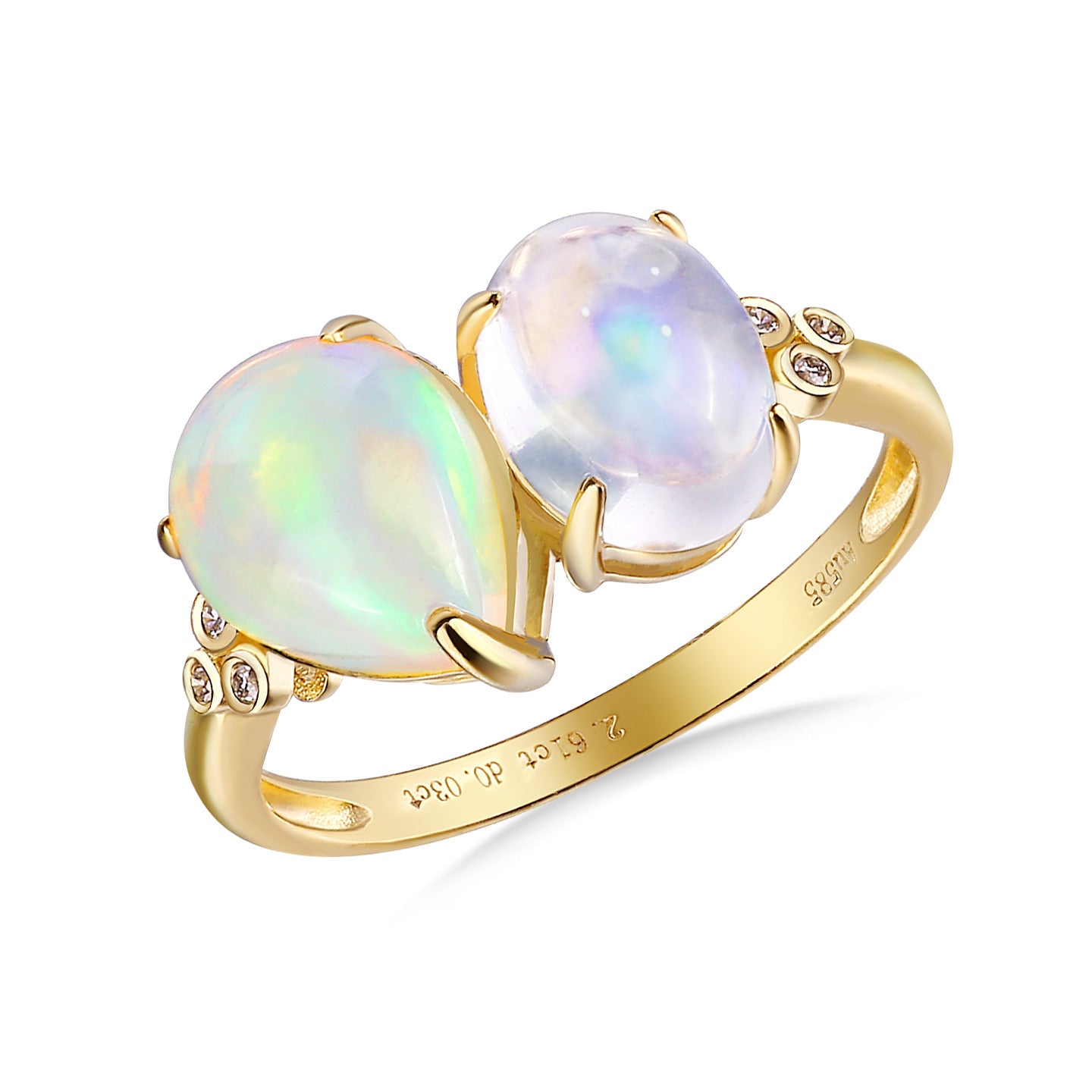Fortune Moonstone Opal Diamond Toi et Moi Ring
