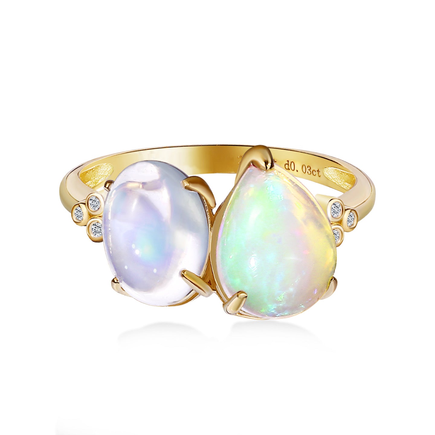 Fortune Moonstone Opal Diamond Toi et Moi Ring