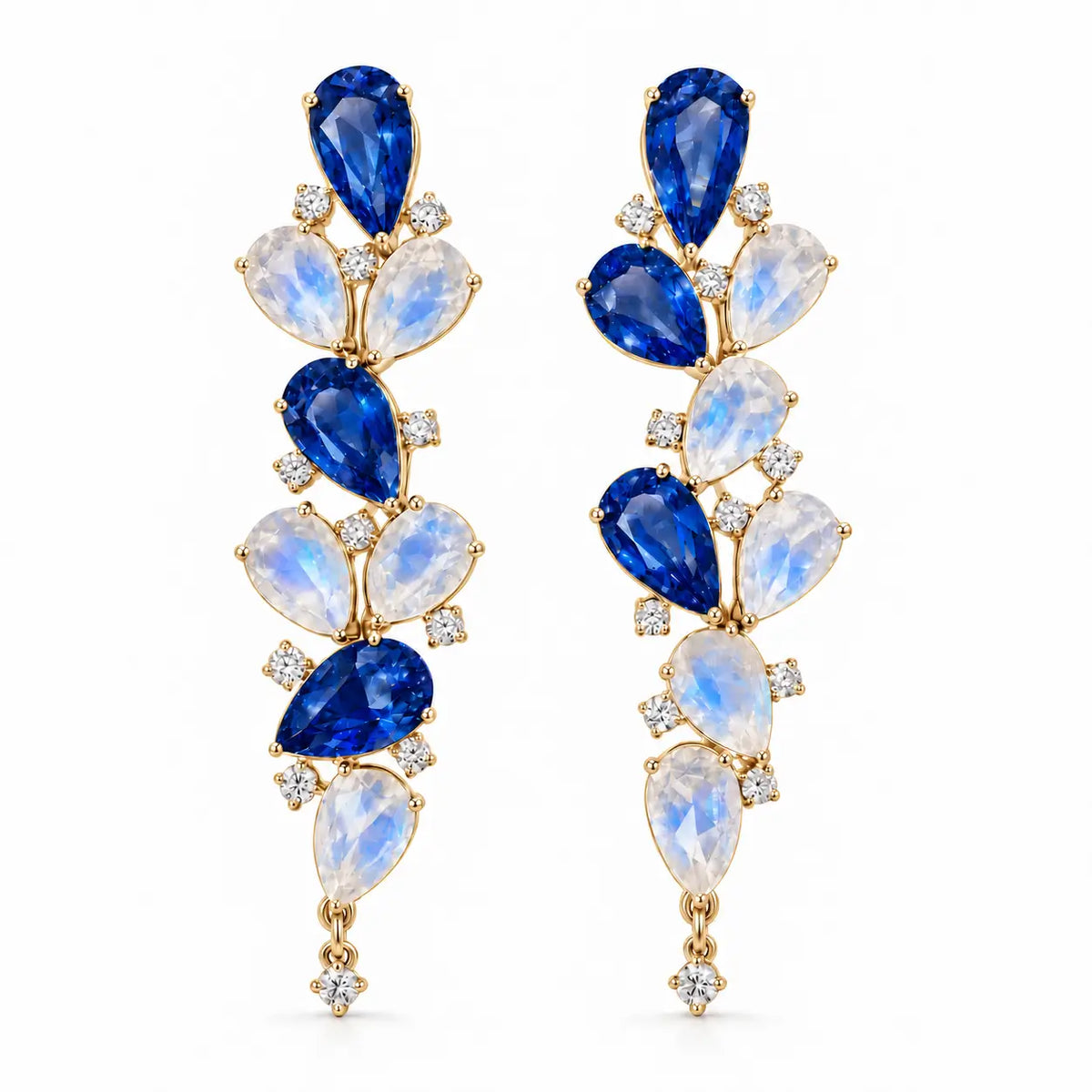 Nina Zhou x Kai Enchanted Grove 9.24 ctw Natural Sapphire, Moonstone & Diamond Drop Earrings (One-of-a-Kind)