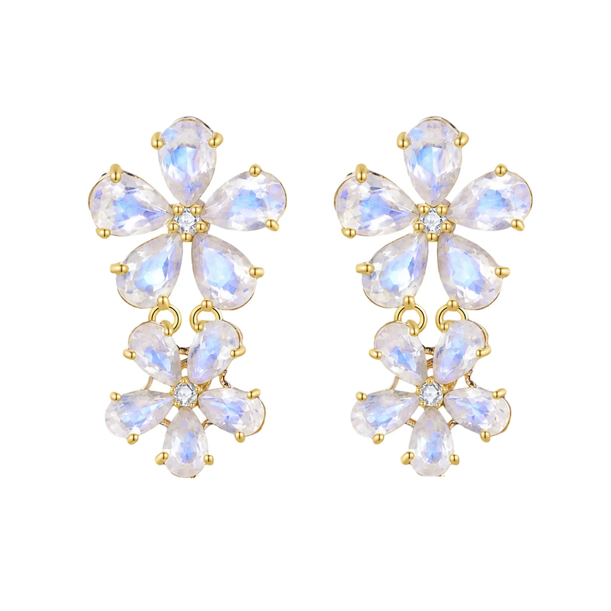 Nina Zhou x Kai Moonstone Diamond Double Blossom Pearl Convertible Drop Earrings