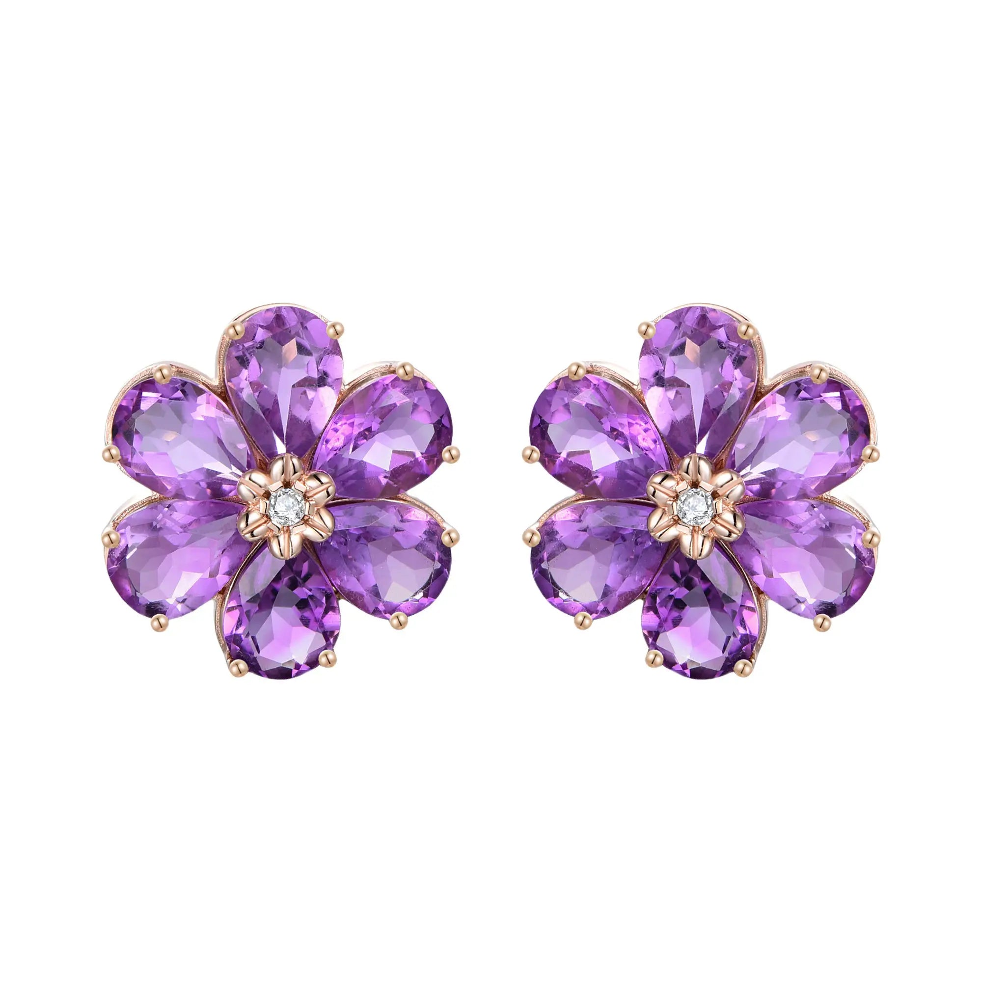 14k gold Nina Zhou x Kai Natural Amethyst Diamond Wildflower Earrings
