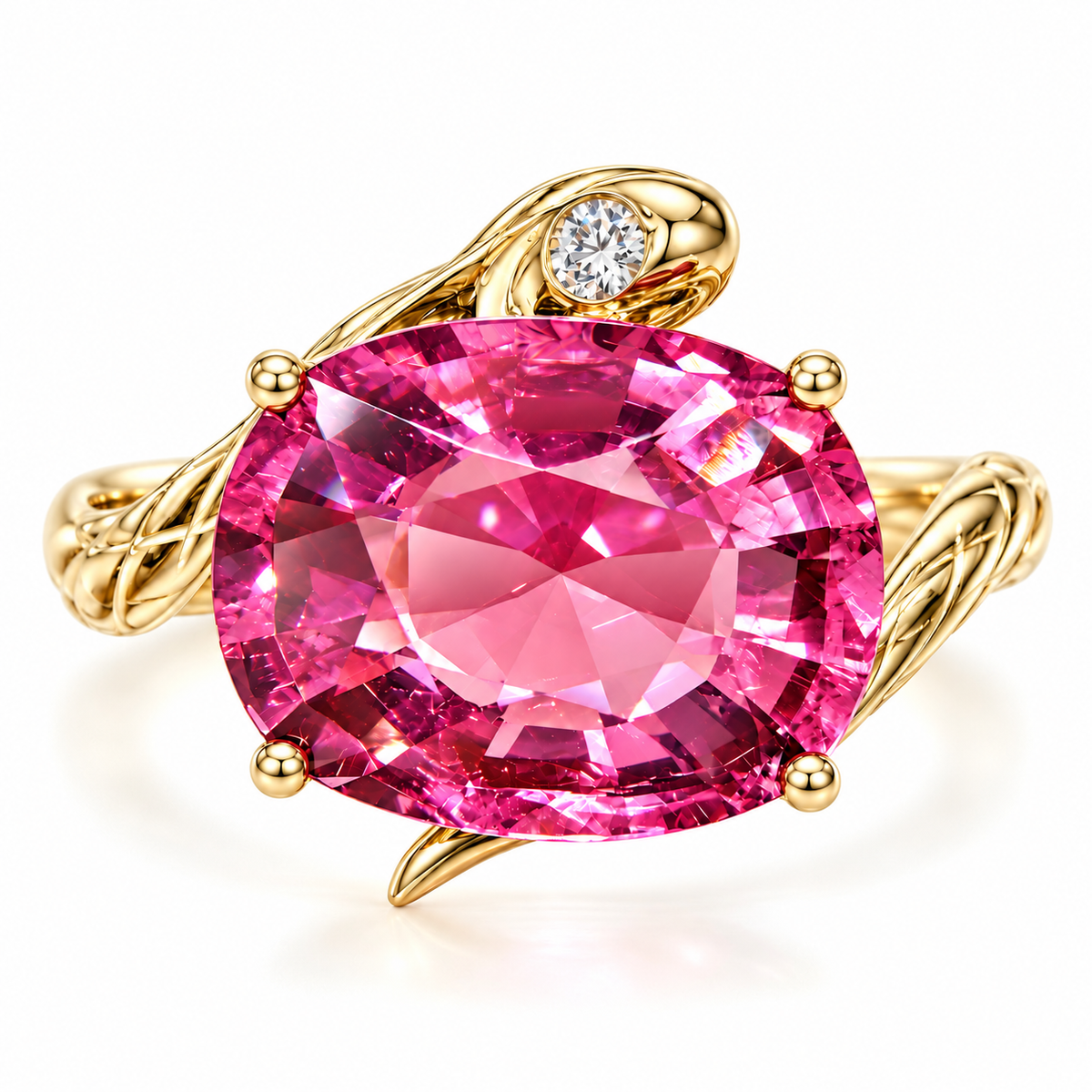 Snake Protection 3.79 ct Natural Pink Tourmaline & Diamond East-West Ring (One-of-a-Kind)