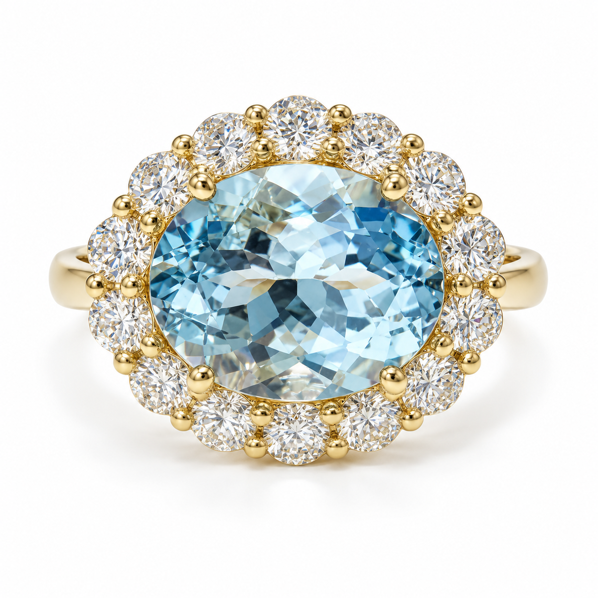 Eden Halo 4.34 ctw AIGS Certified Natural Aquamarine & Lab Diamond East-West Ring (One-of-a-Kind)