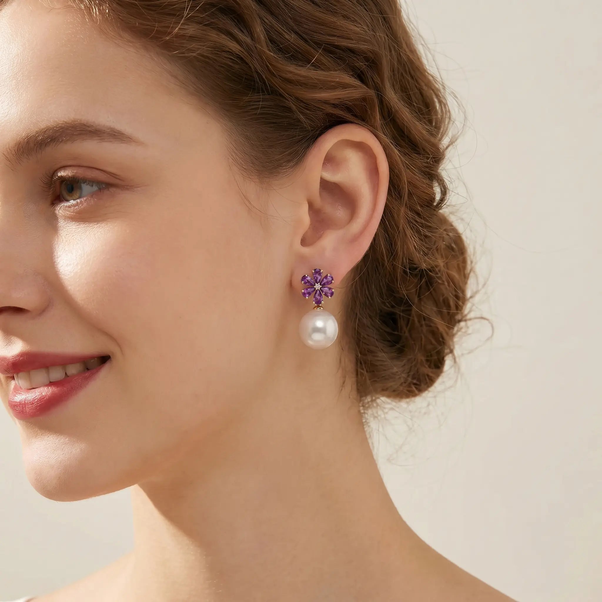 Flora Amethyst Diamond Pearl Convertible Drop Earrings