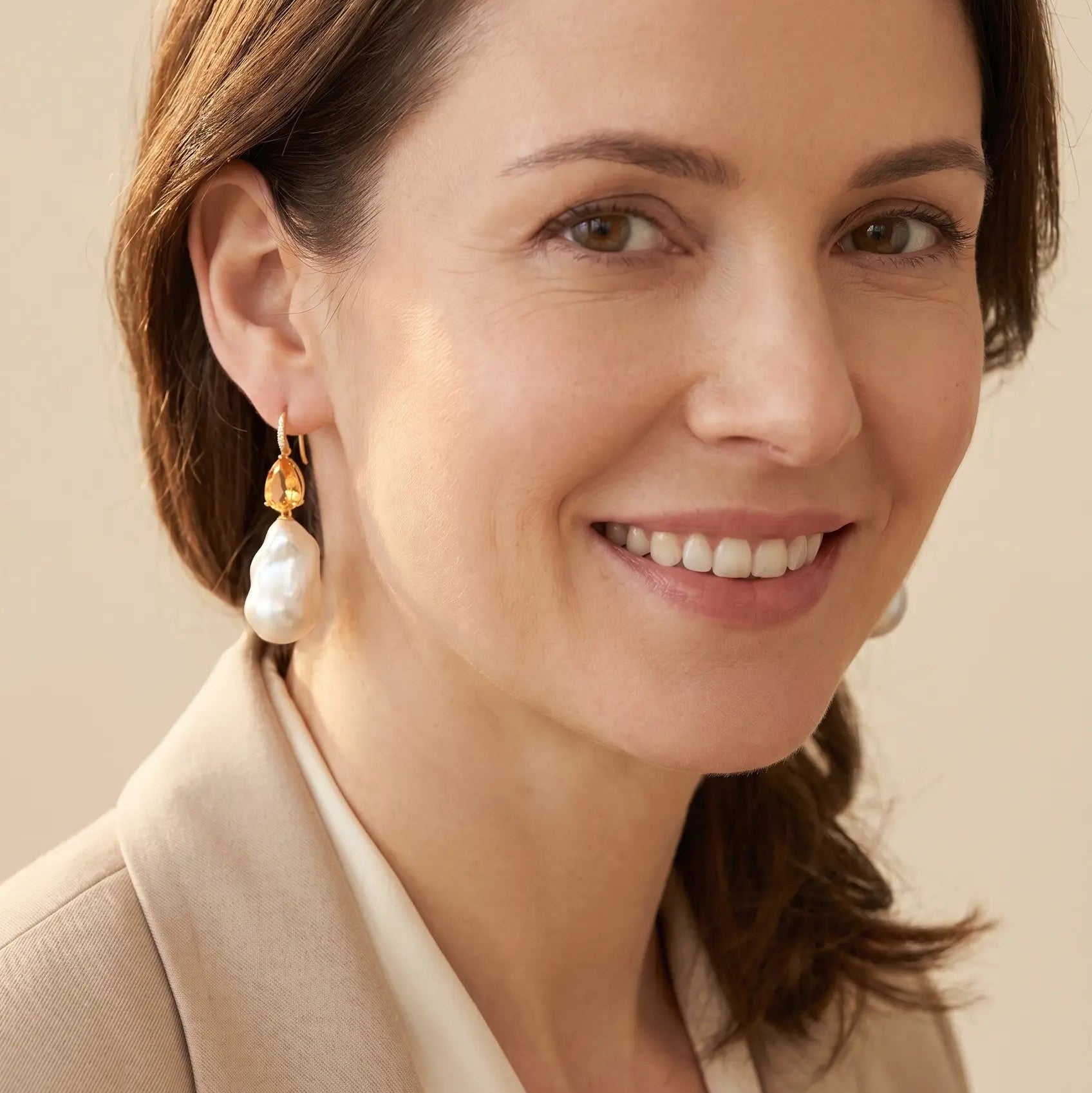 Radiant Pear Citrine Diamond Baroque Pearl Convertible Drop Earrings