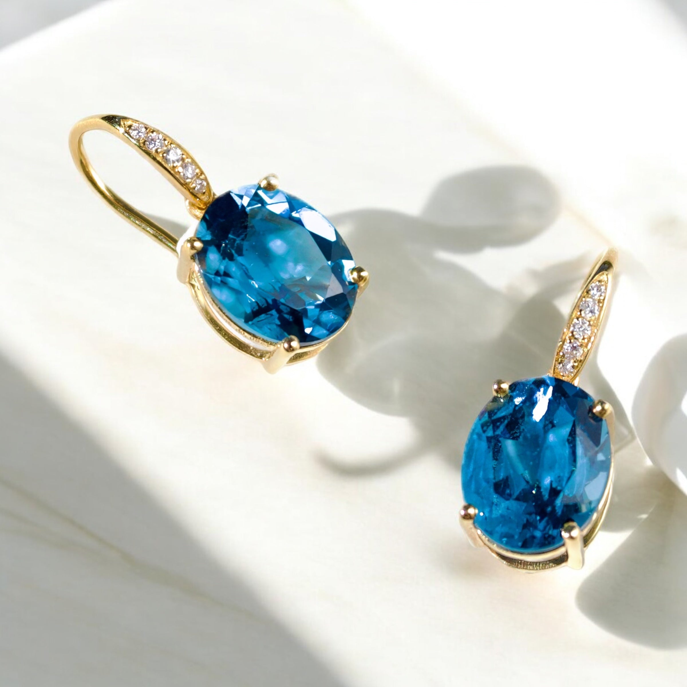 natural Oval Topaz Diamond Drop Earrings 14k yellow gold