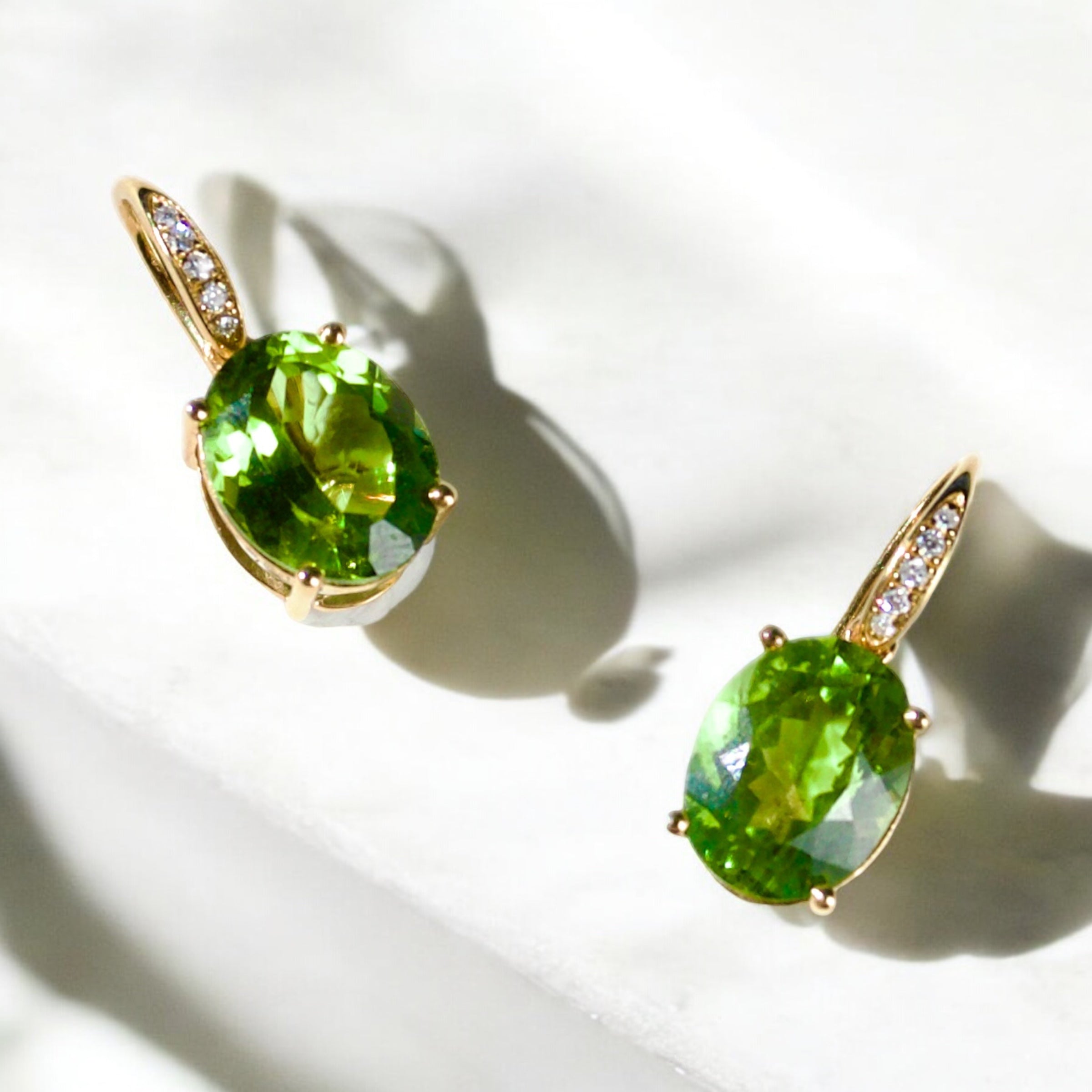 Radiant Oval Peridot Diamond Pearl Convertible Drop Earrings