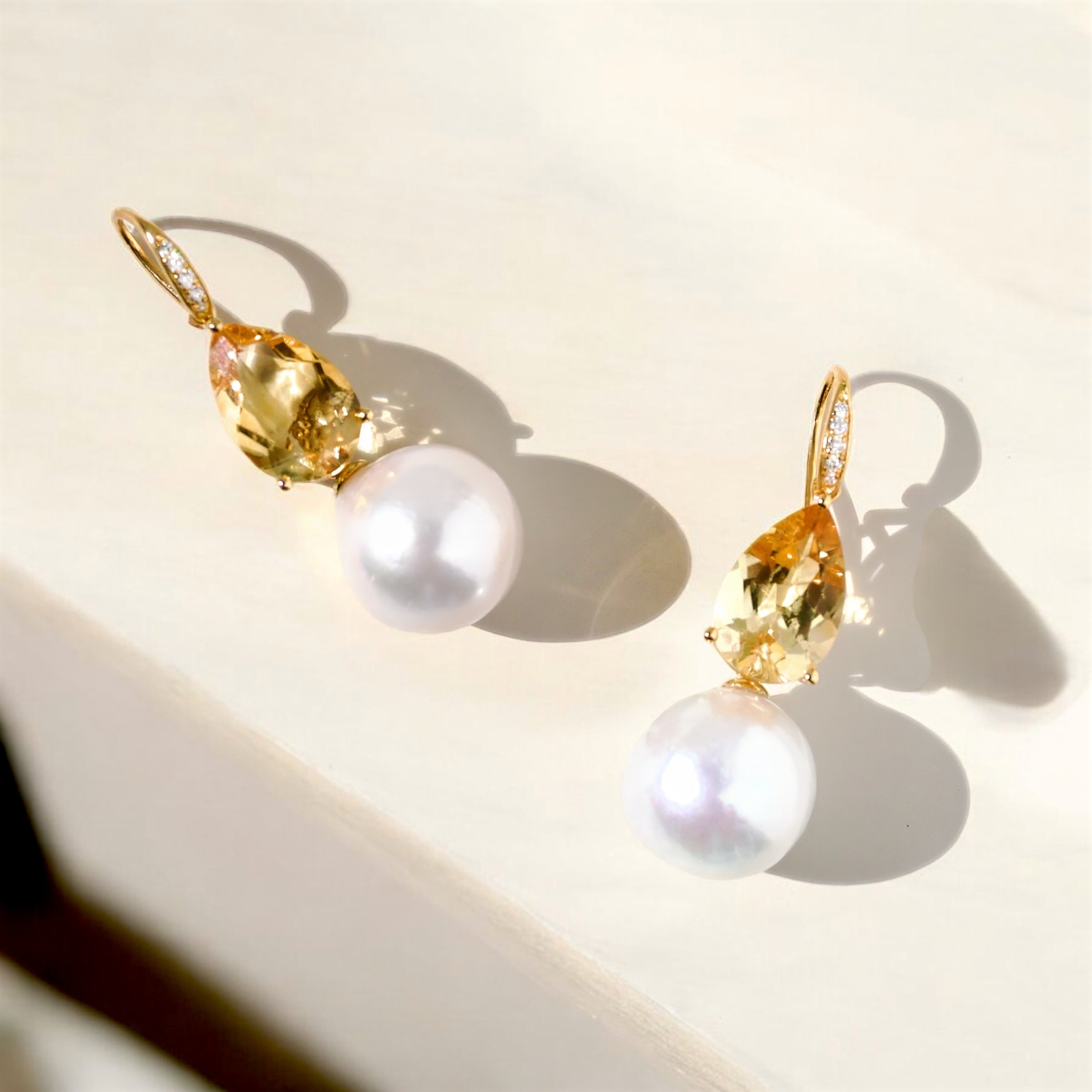 Radiant Pear Citrine Diamond Pearl Convertible Drop Earrings