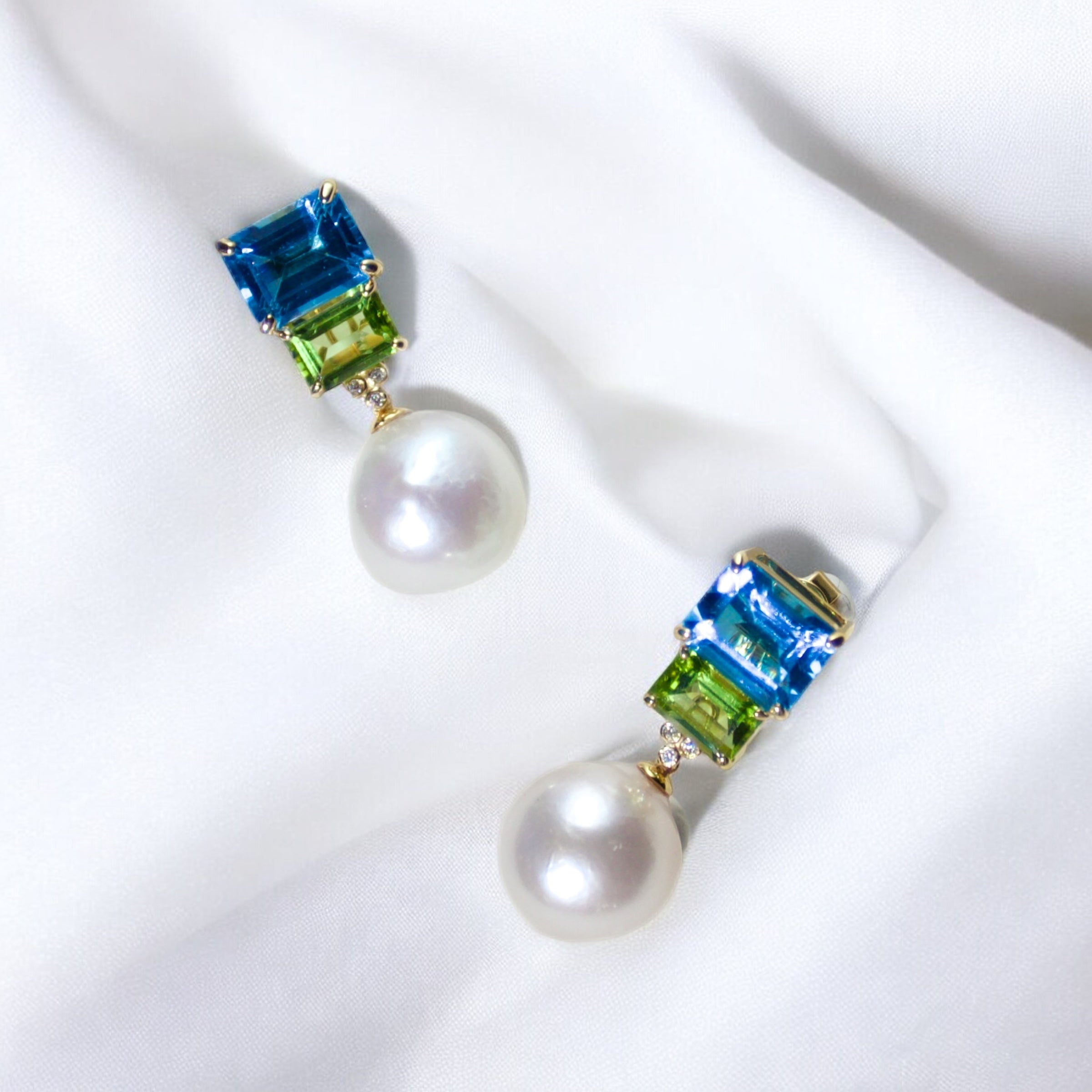 Fortune Topaz Peridot Diamond Pearl Convertible Drop Earrings