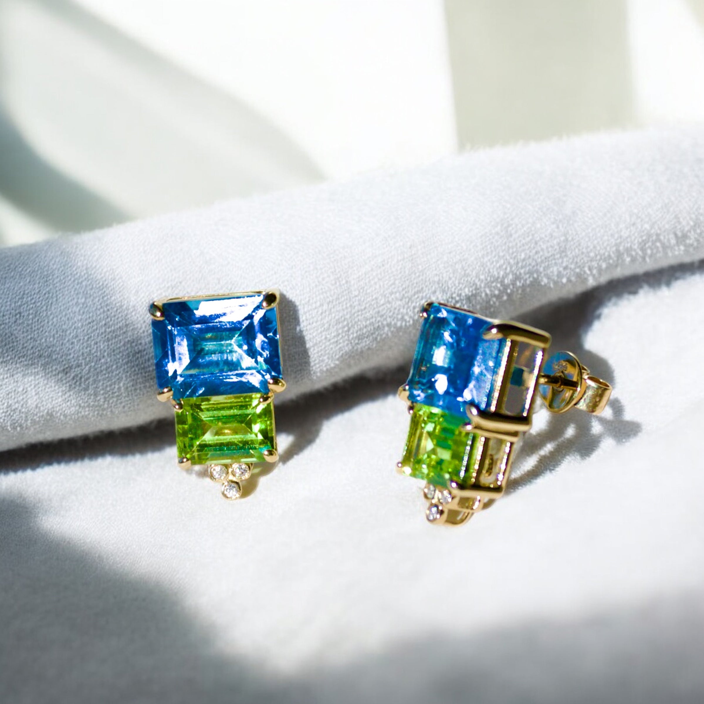 Fortune Topaz Peridot Diamond Earrings