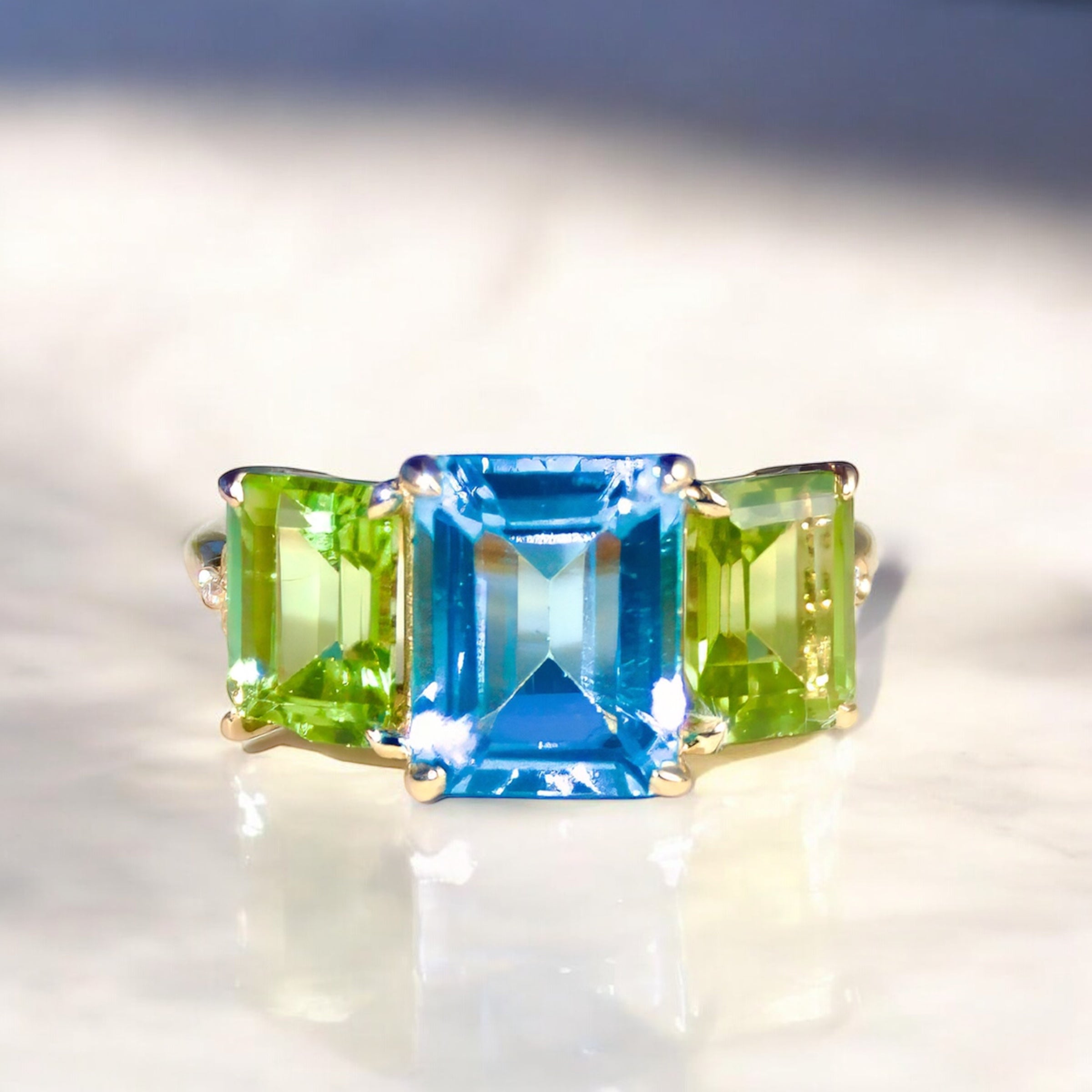 Fortune Topaz Peridot Diamond Three-Stone Ring