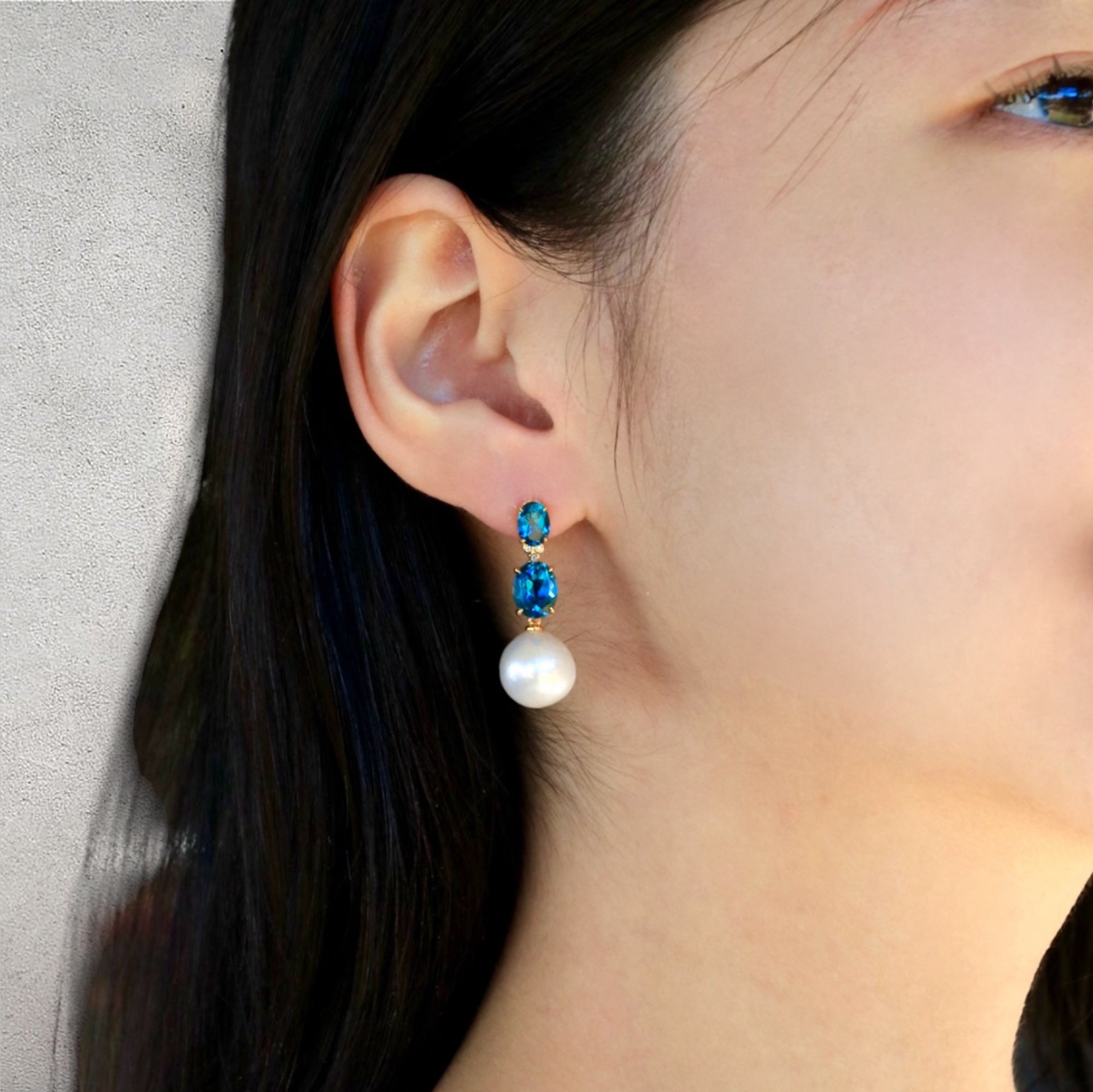 Divina Oval Topaz Diamond Pearl Convertible Drop Earrings