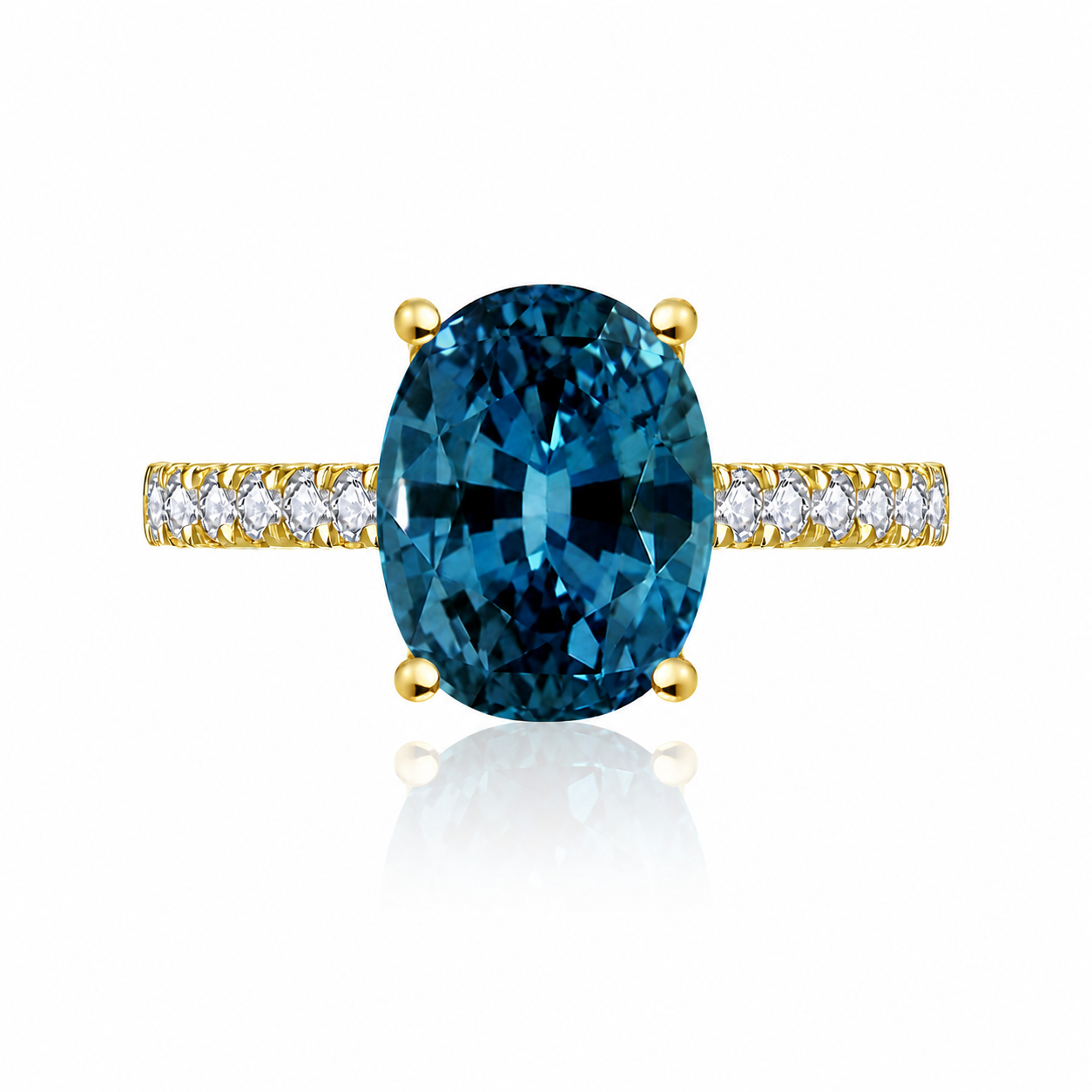 Radiant Oval London Blue Topaz Diamond Ring