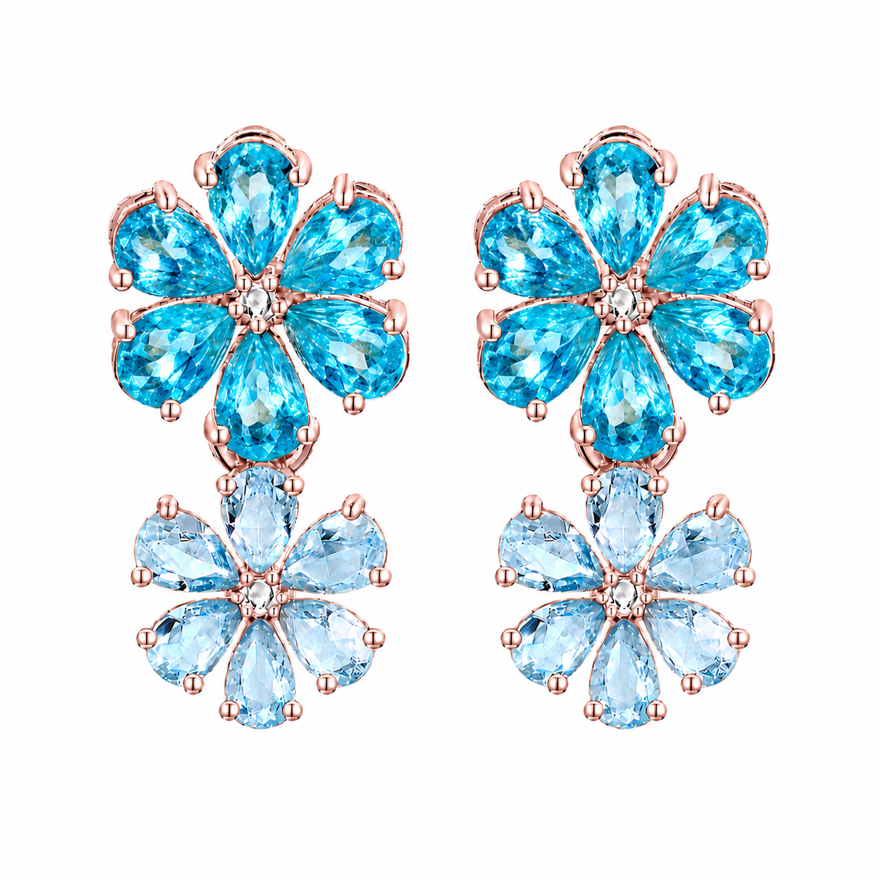 Flora Apatite Aquamarine Diamond Double Blossom Earrings