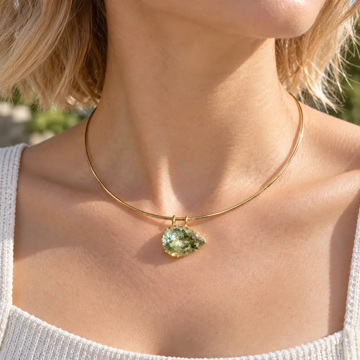 14k yellow gold Vivid Aura 20.88ct Natural Prasiolite Collar Necklace (One-of-a-Kind)