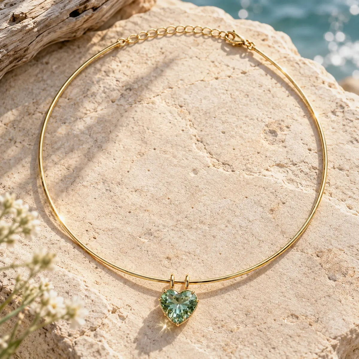 14k yellow gold Vivid Aura 14.55ct Natural Prasiolite Collar Necklace (One-of-a-Kind)