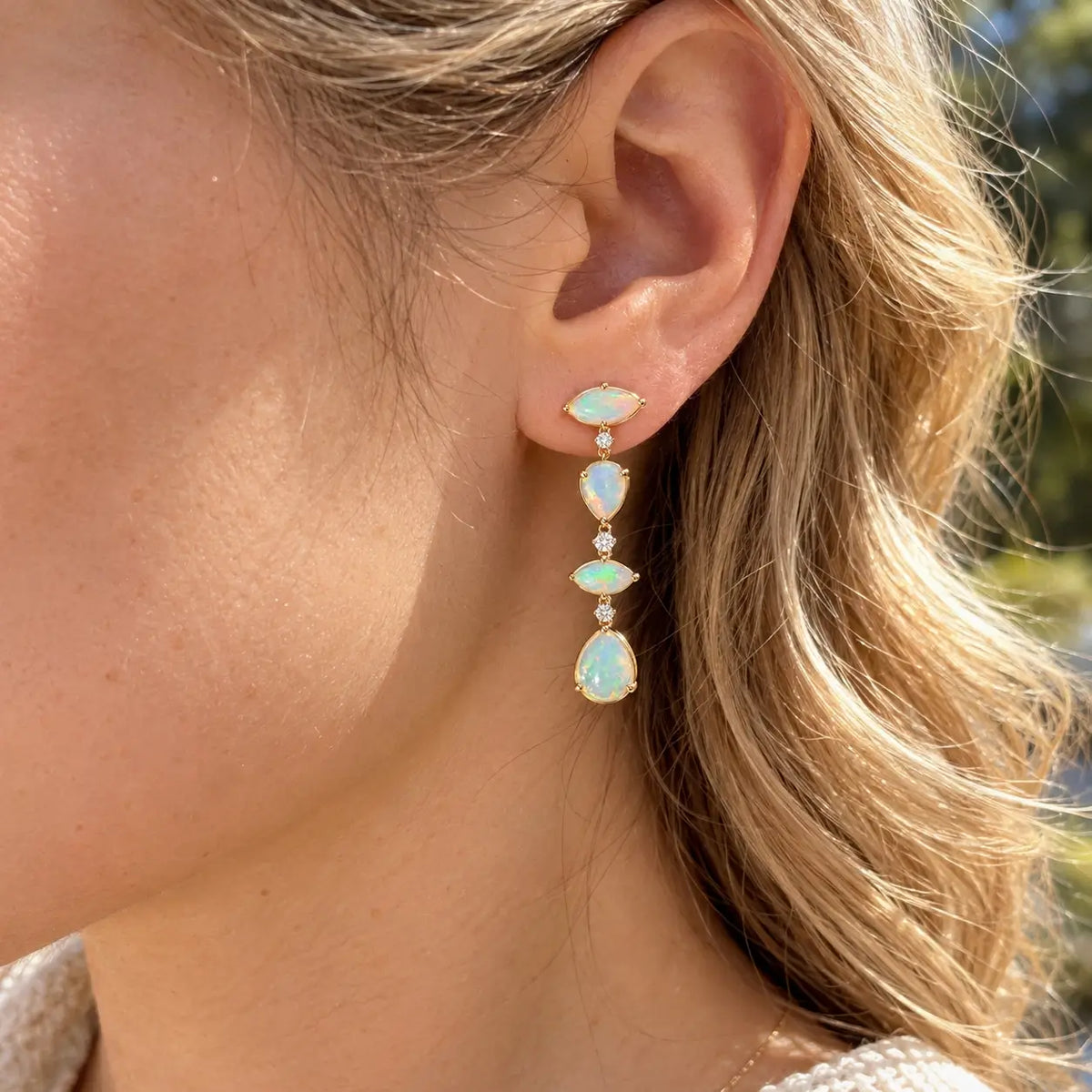 14k yellow gold Garden Melody 8.45ctw Natural Opal & Diamond Drop Earrings (One-of-a-Kind)