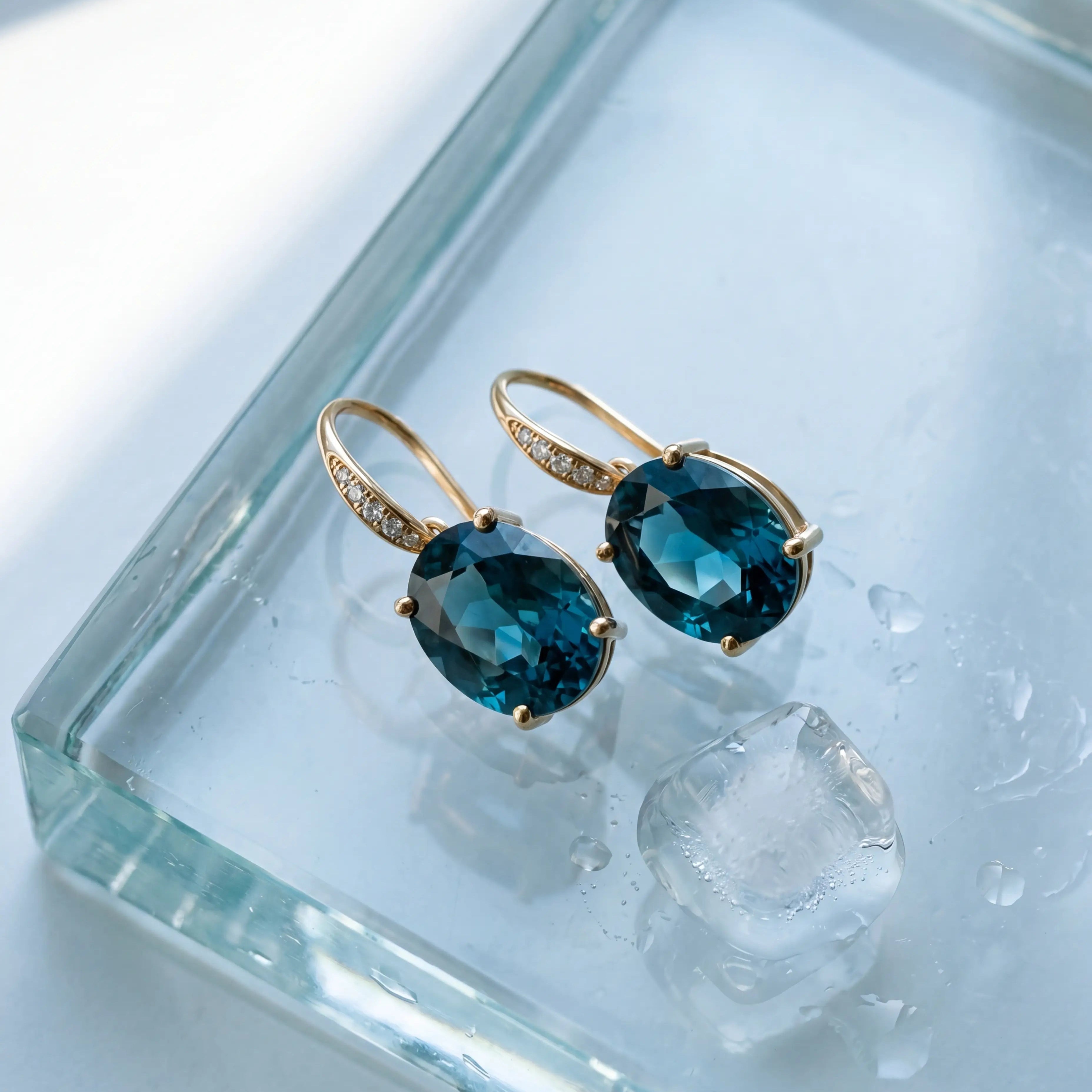Radiant Oval London Blue Topaz Diamond Drop Earrings