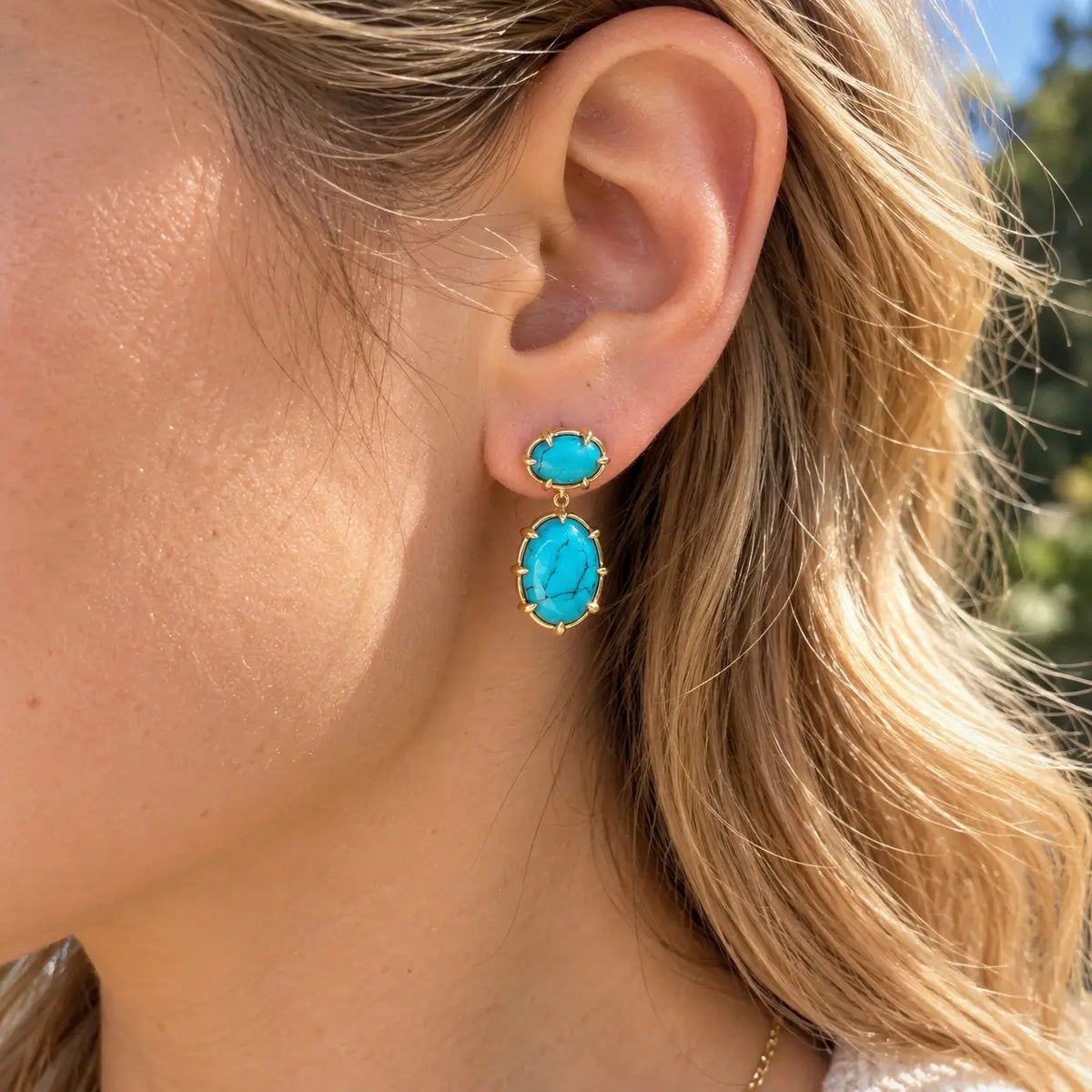 14k yellow gold Aurea 8.80 ctw Natural Turquoise Drop Earrings (One-of-a-Kind)