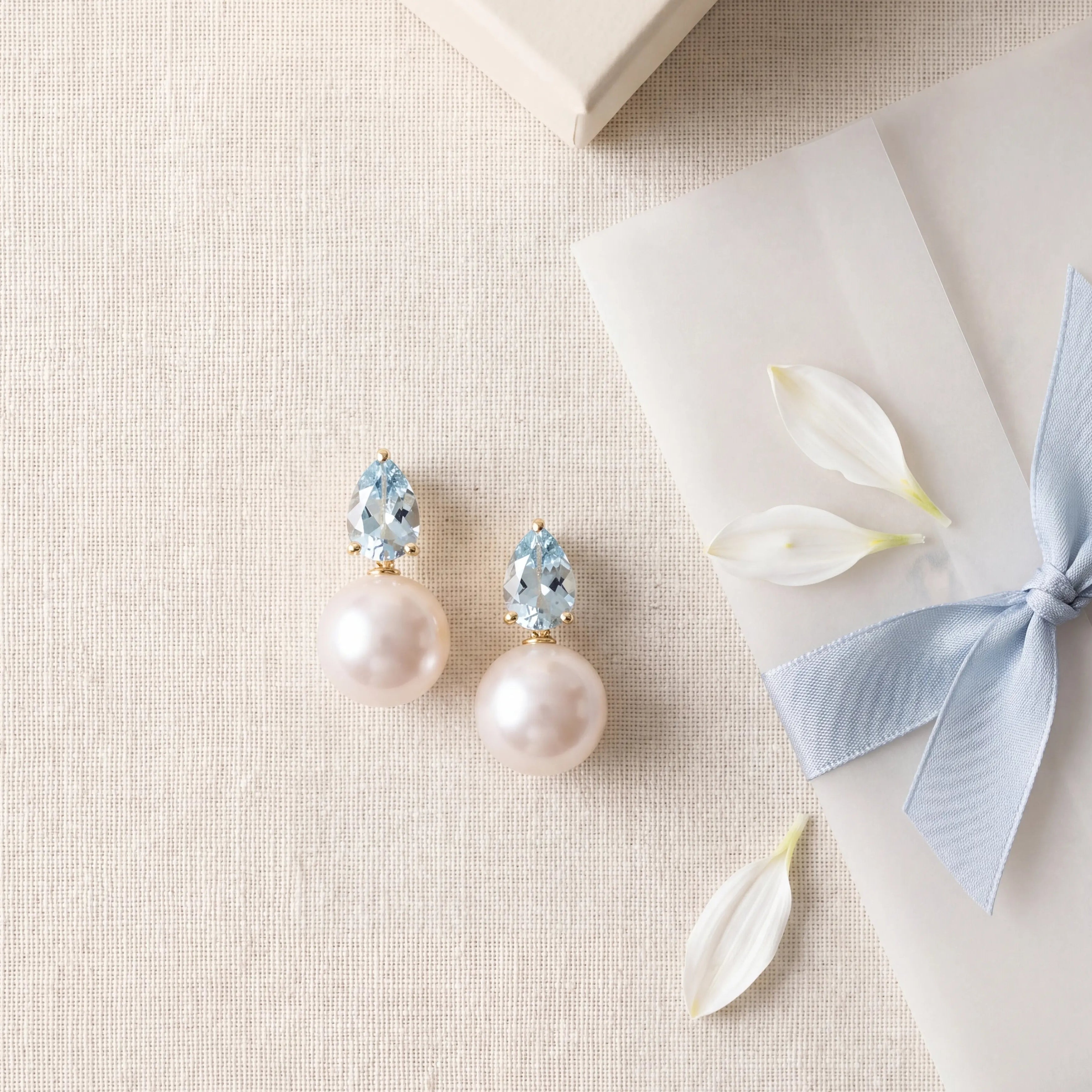 wedding bridal pearl drop earrings, gift for women, 14k yellow gold Venus Tears natural Aquamarine & freshwater Pearl Convertible Earrings