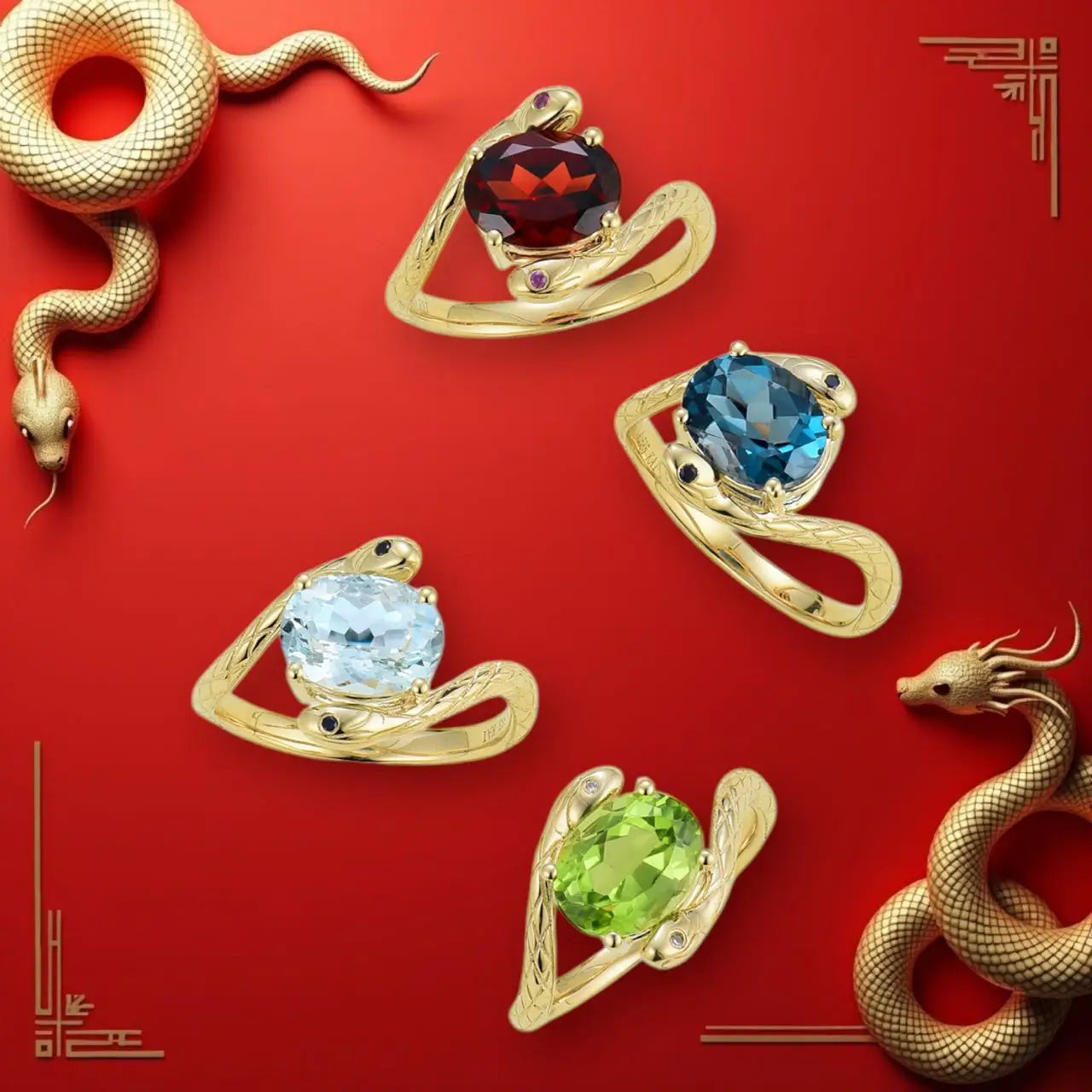 gold snake gemstone ring vintage