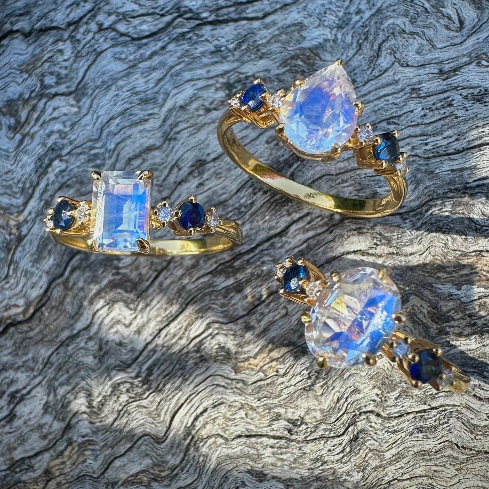 Elara Pear-Shaped Moonstone Sapphire Diamond Ring