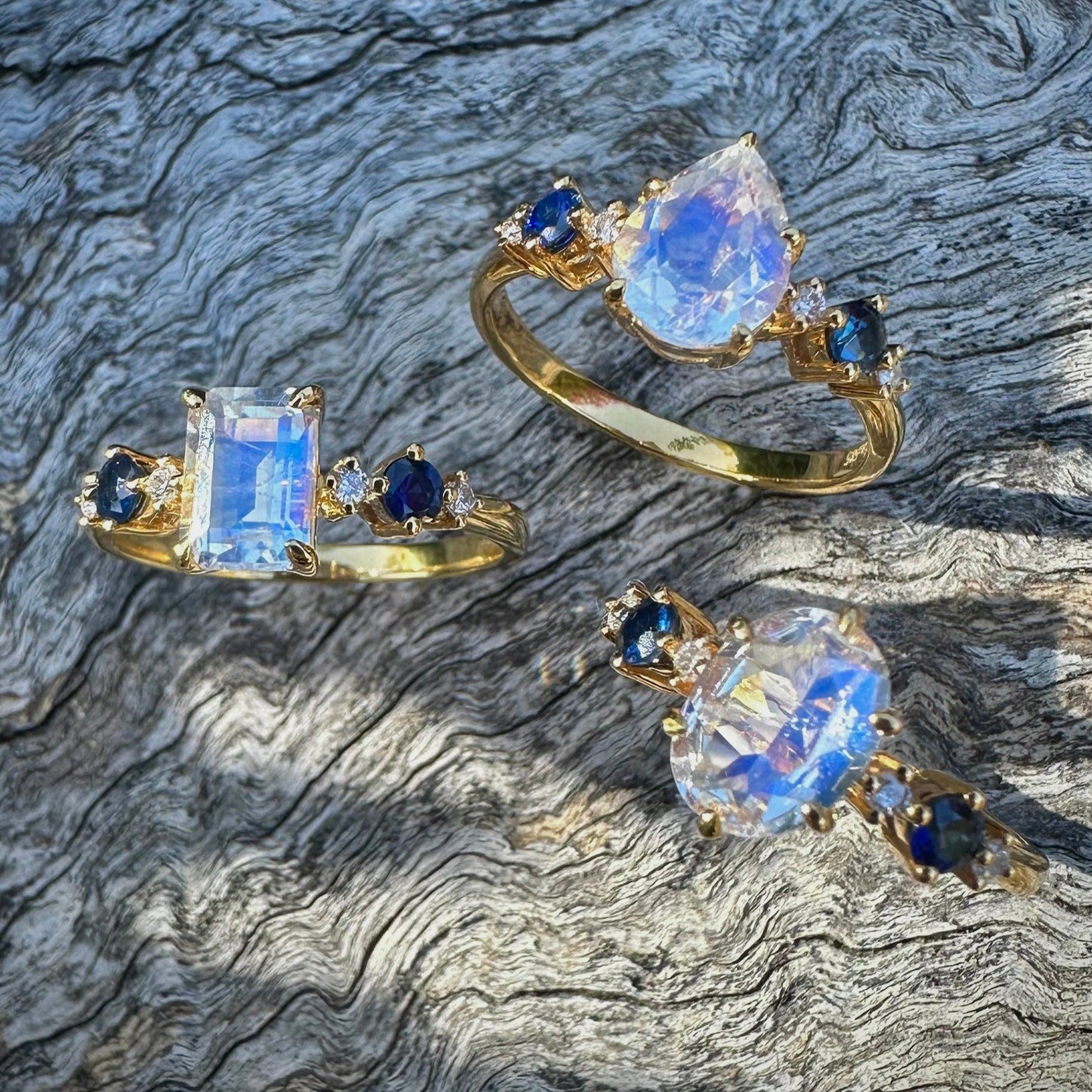 Elara Oval Moonstone Sapphire Diamond Ring