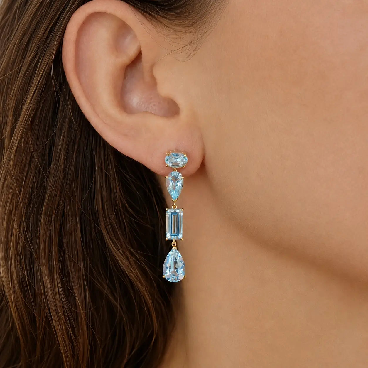 Garden Melody AIGS Certified 11.44 ctw Santa Maria Blue Aquamarine Drop Earrings in 14k yellow gold (One-of-a-Kind)