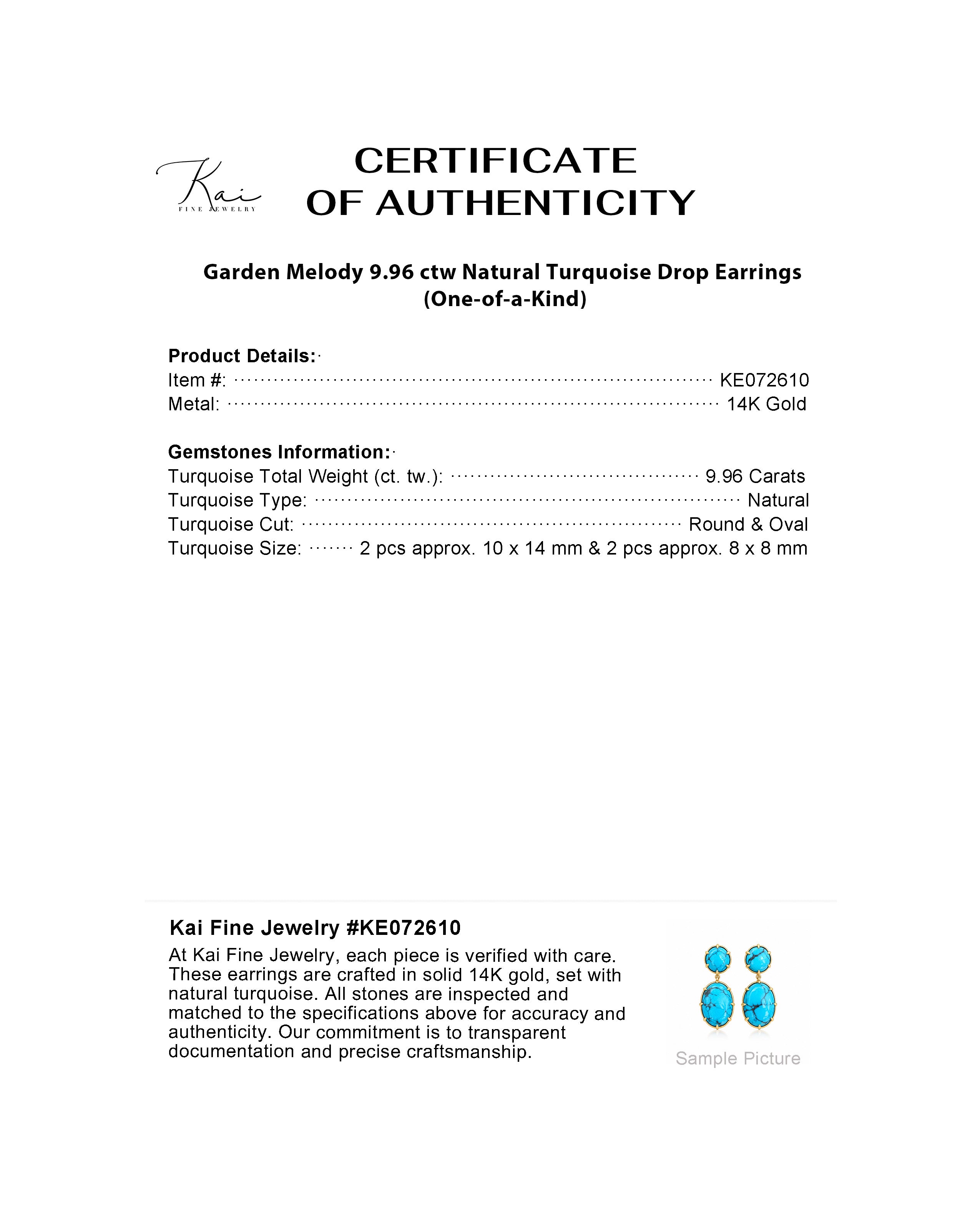 Garden Melody 9.96 ctw Natural Turquoise Drop Earrings (One-of-a-Kind)
