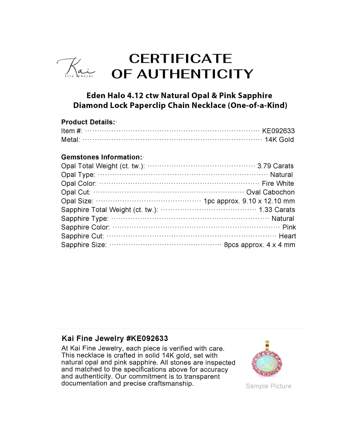 (SOLD) Eden Halo 4.12 ctw Natural Opal & Pink Sapphire Diamond Lock Paperclip Chain Necklace (One-of-a-Kind)