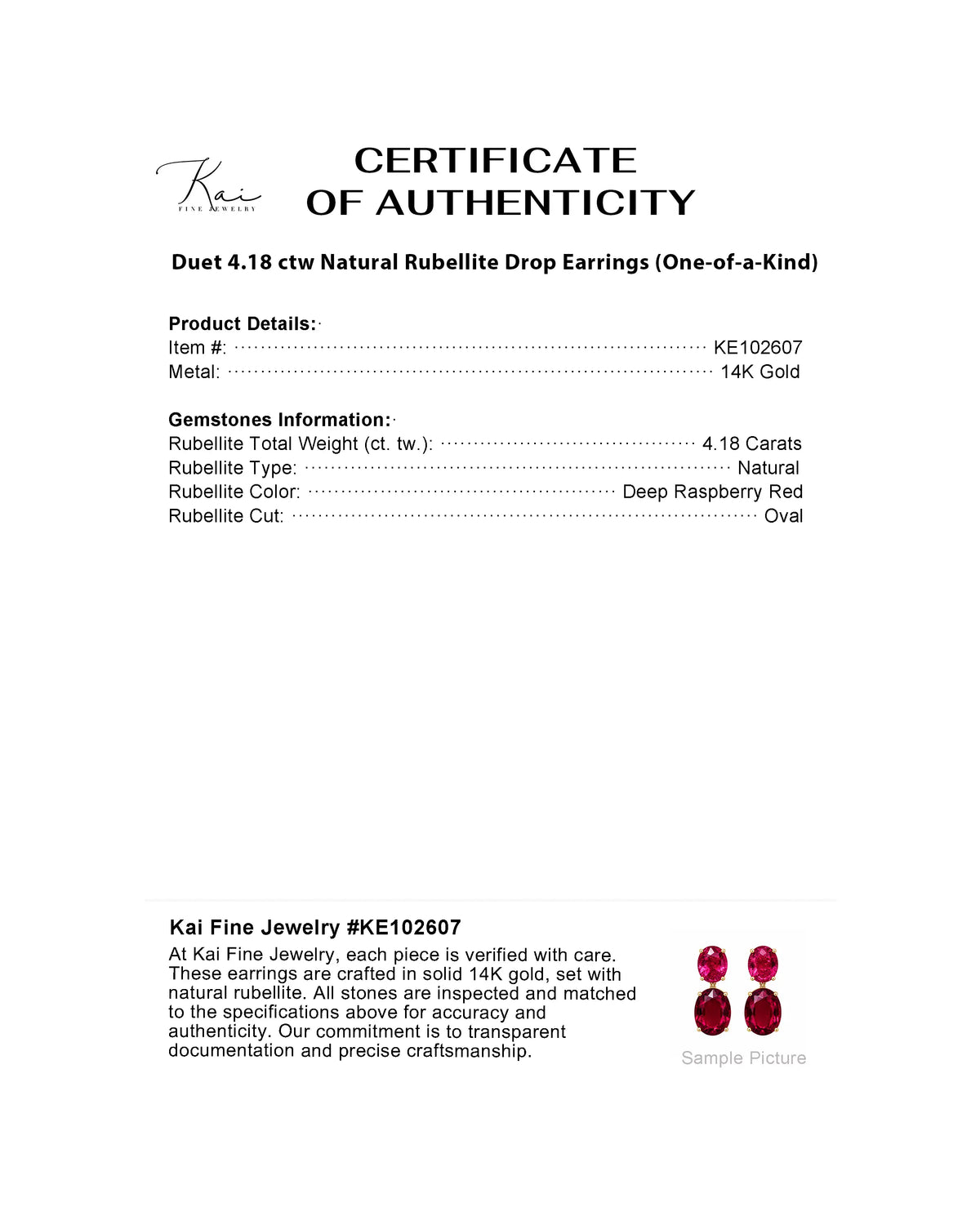 Duet 4.18 ctw Natural Rubellite Drop Earrings (One-of-a-Kind)