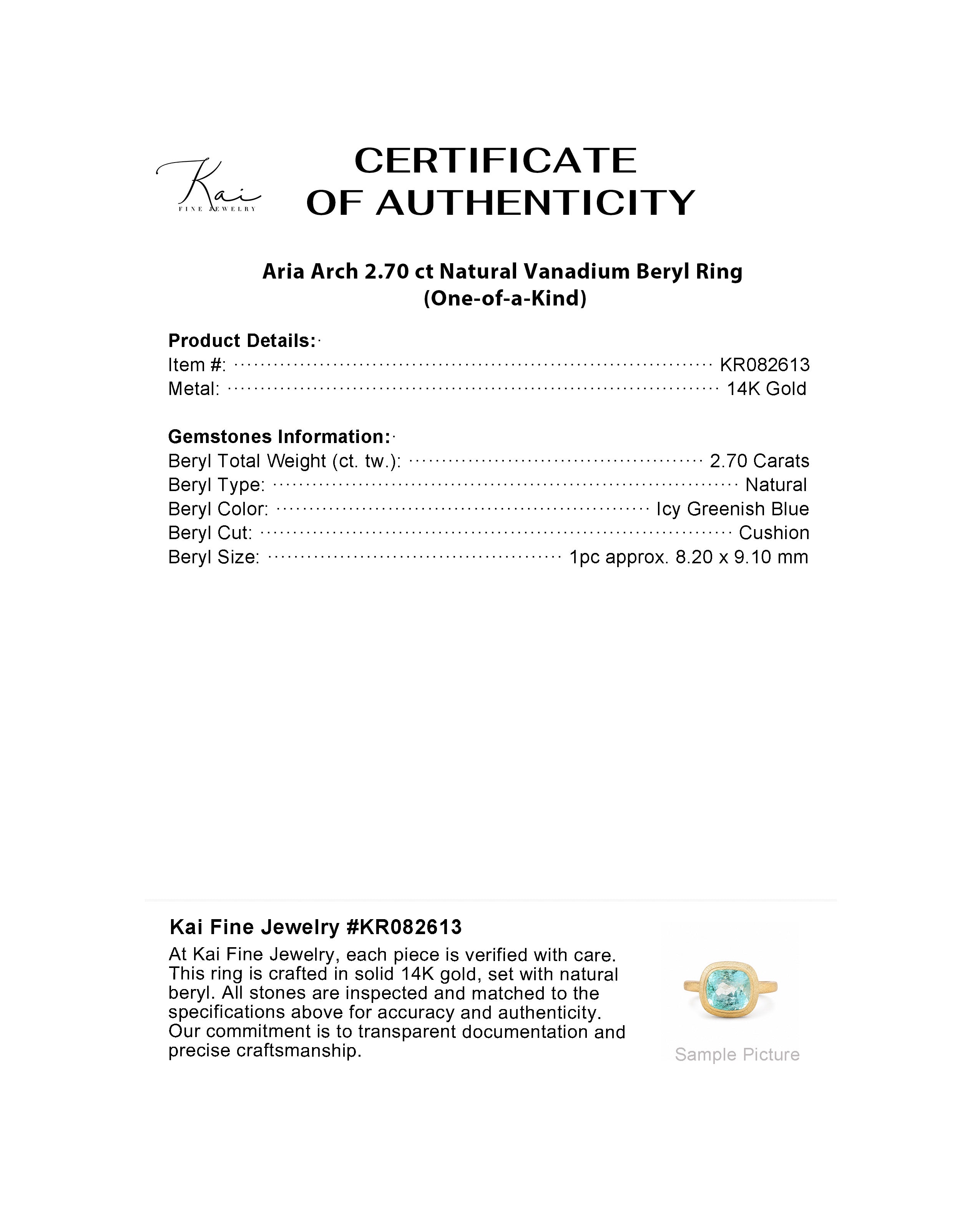 (SOLD) Aria Arch 2.70 ct Natural Vanadium Beryl Ring (One-of-a-Kind)