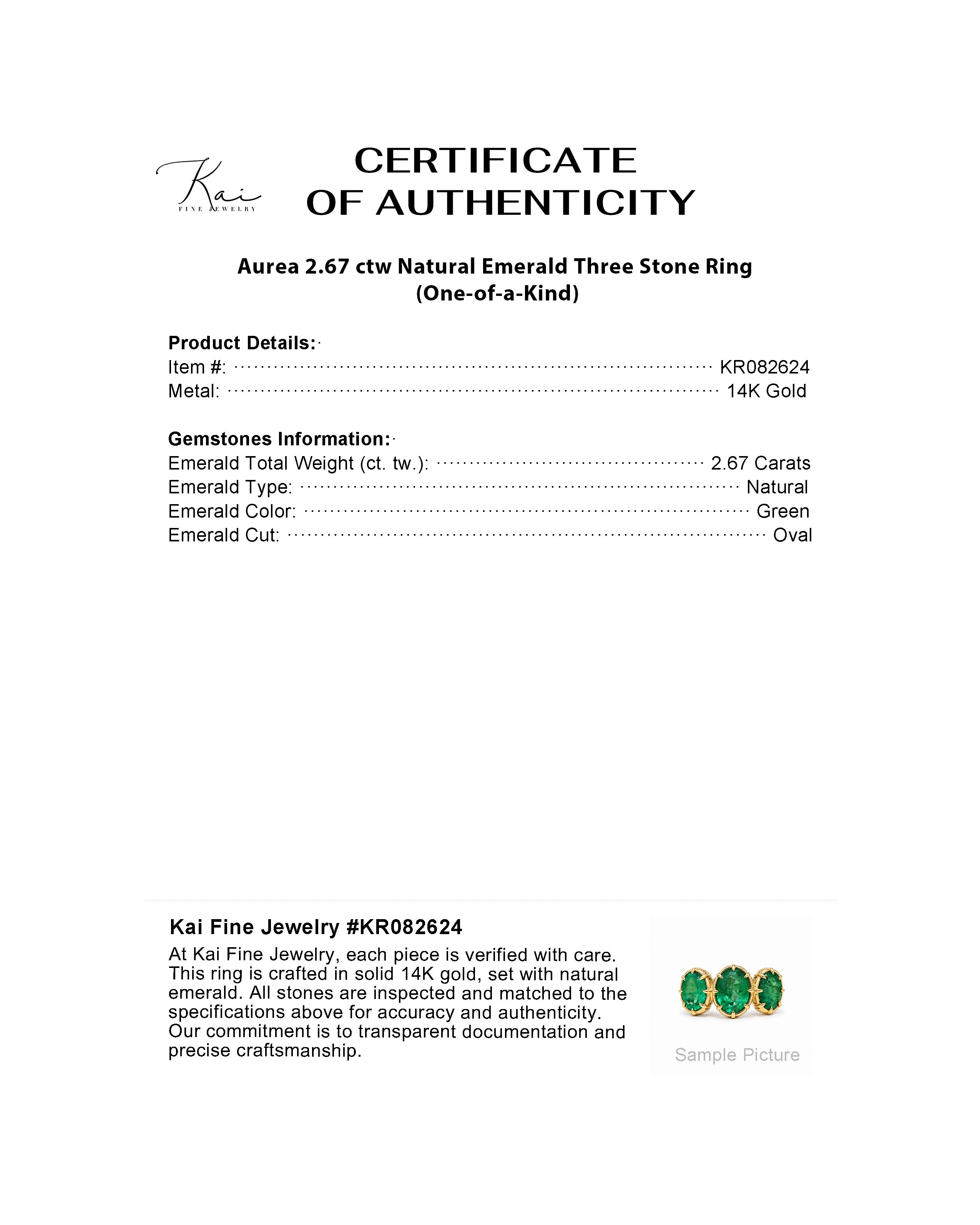 Aurea 2.67 ctw Natural Emerald Three Stone Ring (One-of-a-Kind)