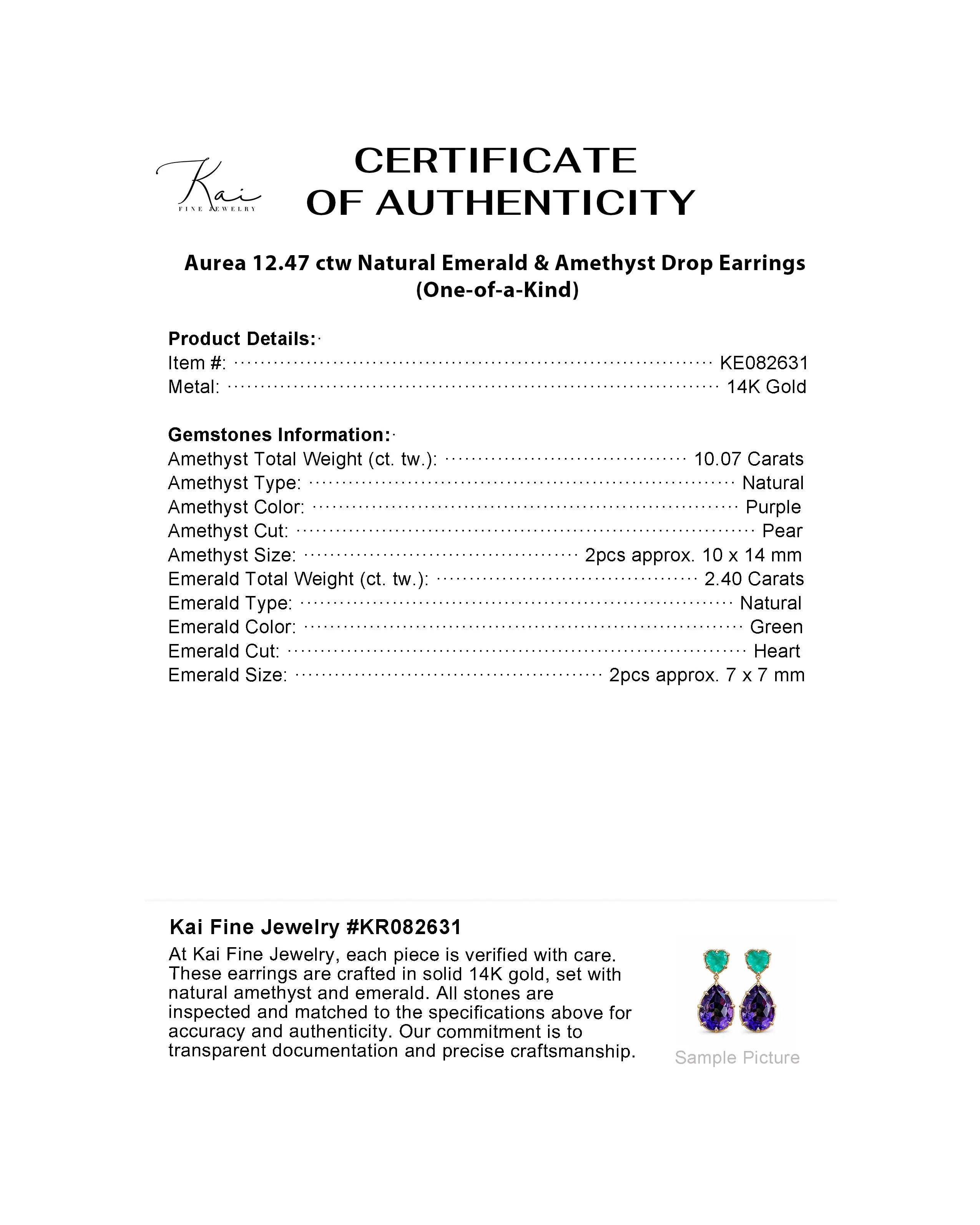 Aurea 12.47 ctw Natural Emerald & Amethyst Drop Earrings (One-of-a-Kind)