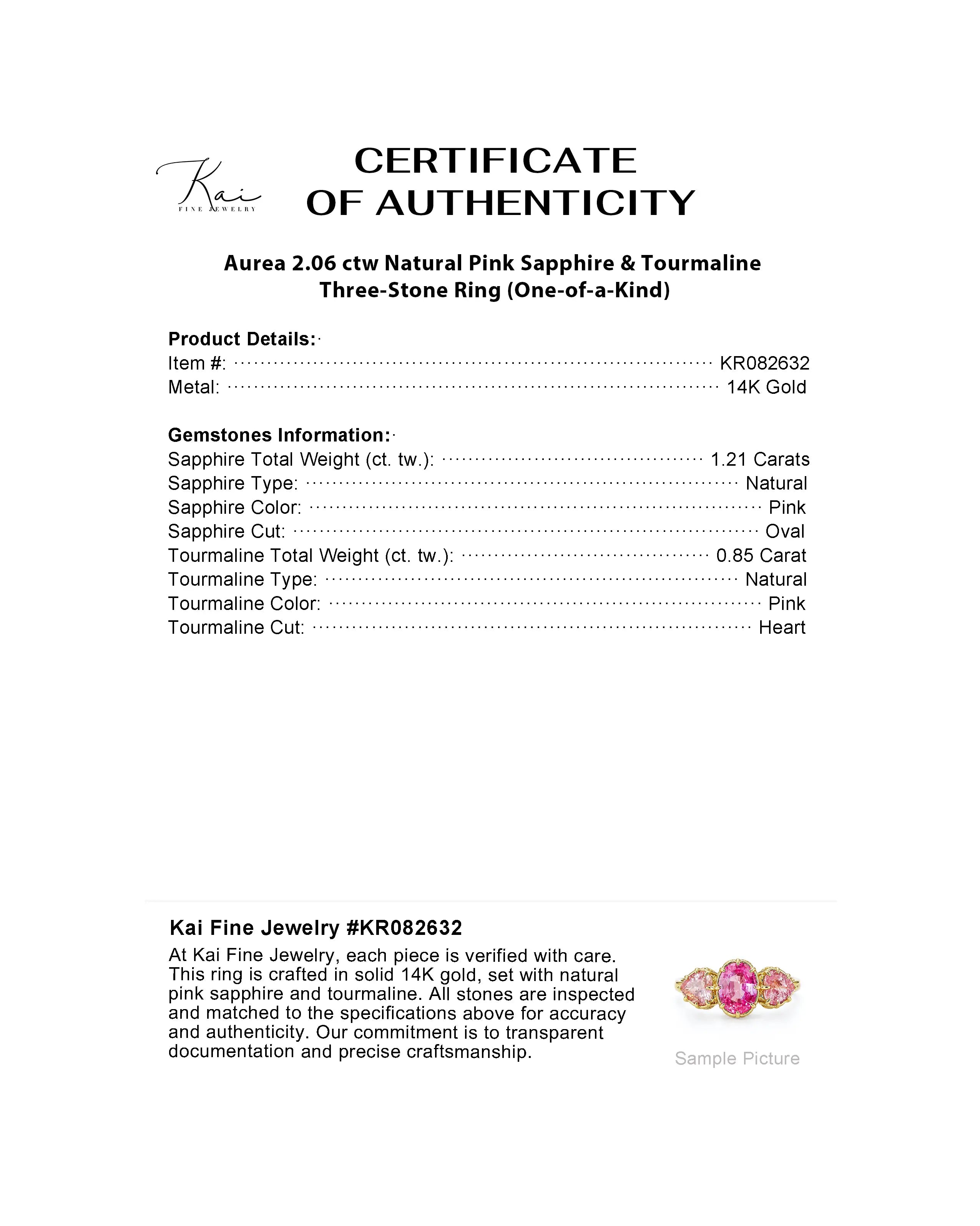 Aurea 2.06 ctw Natural Pink Sapphire & Tourmaline Three-Stone Ring (One-of-a-Kind)
