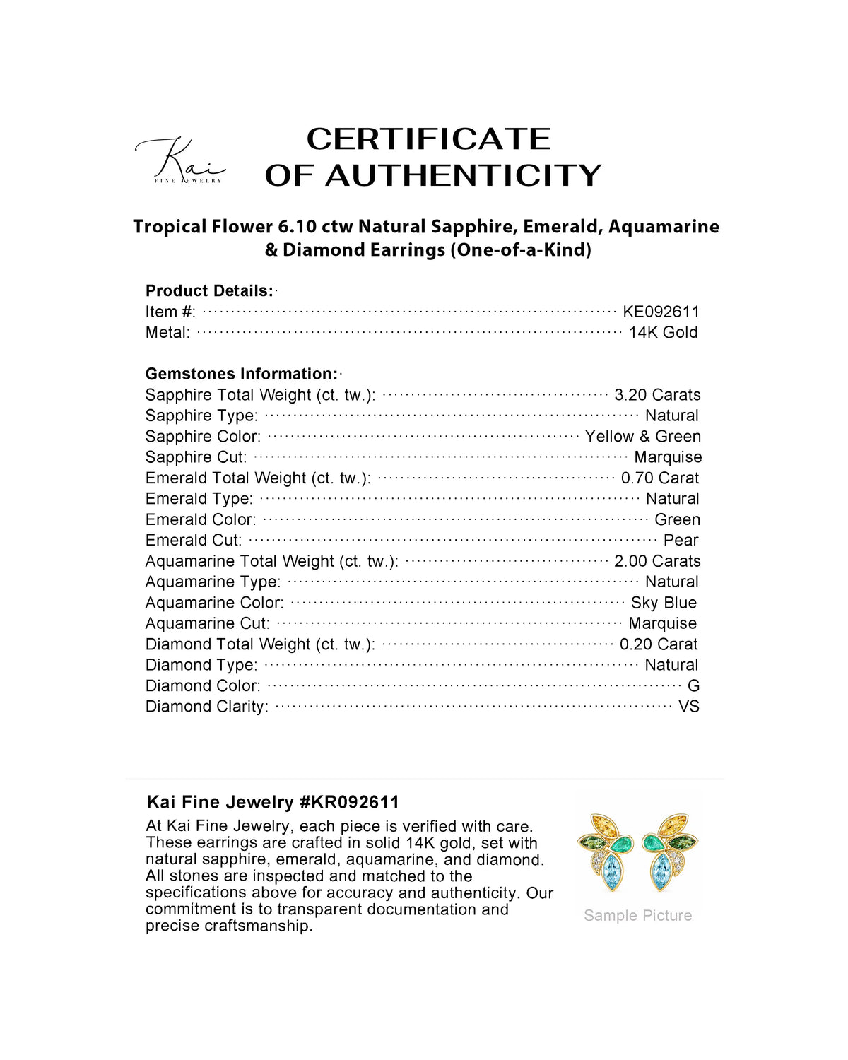 Tropical Flower 6.10 ctw Natural Sapphire, Emerald, Aquamarine & Diamond Earrings (One-of-a-Kind)