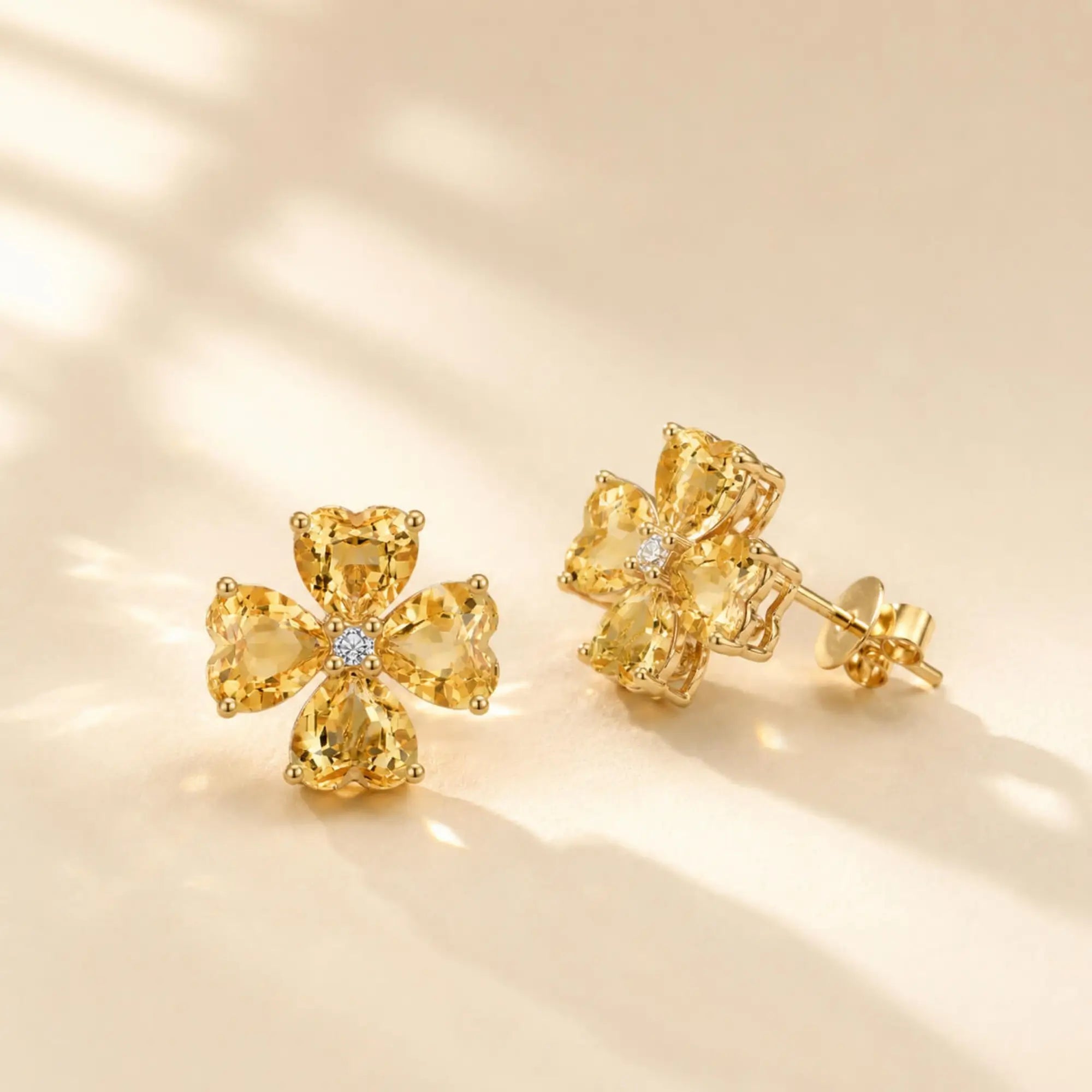 Felicia Citrine Diamond Clover Earrings