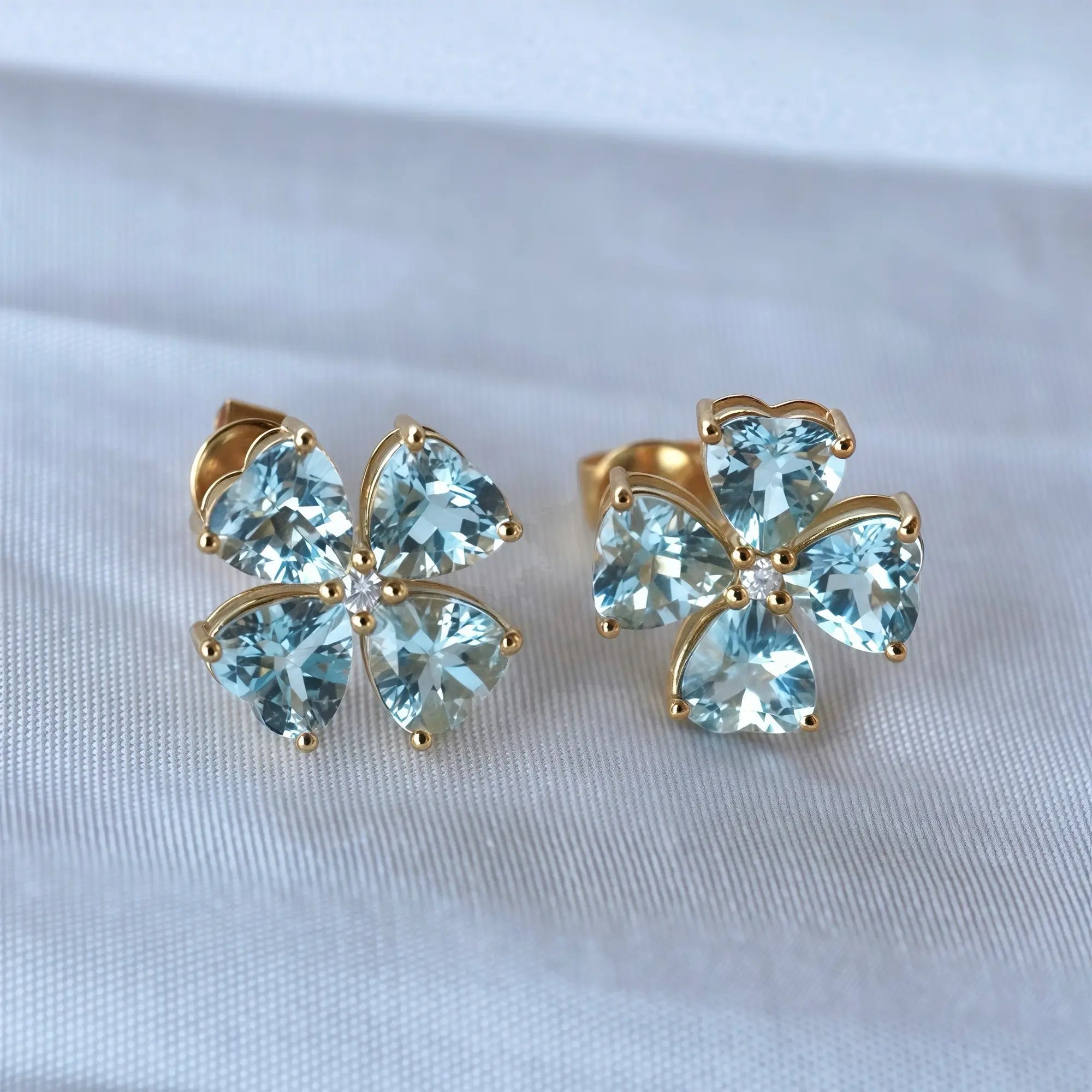 Felicia Aquamarine Diamond Clover Pearl Convertible Drop Earrings