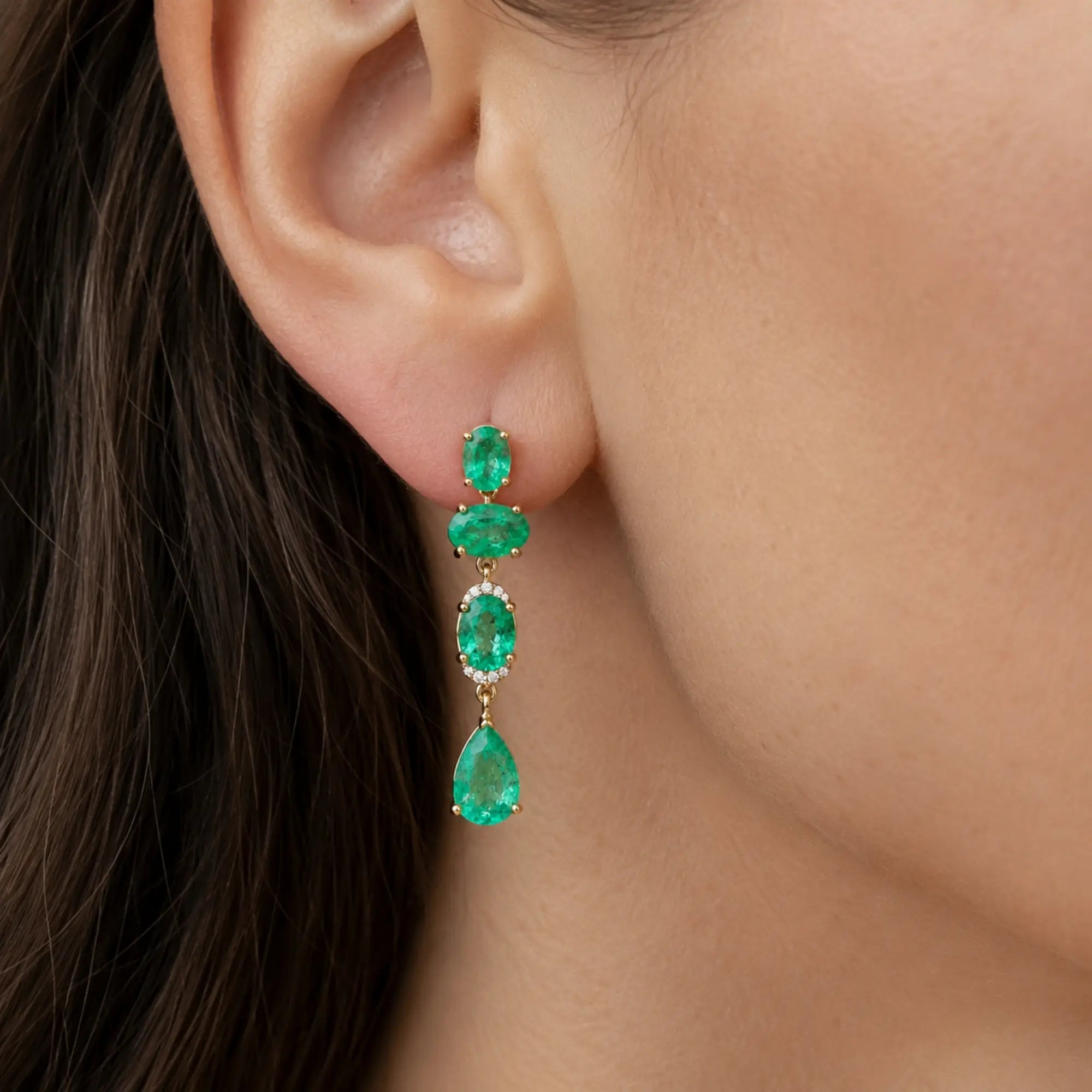 Garden Melody 3.92 ctw Natural Emerald & Diamond Drop Earrings (One-of-a-Kind)