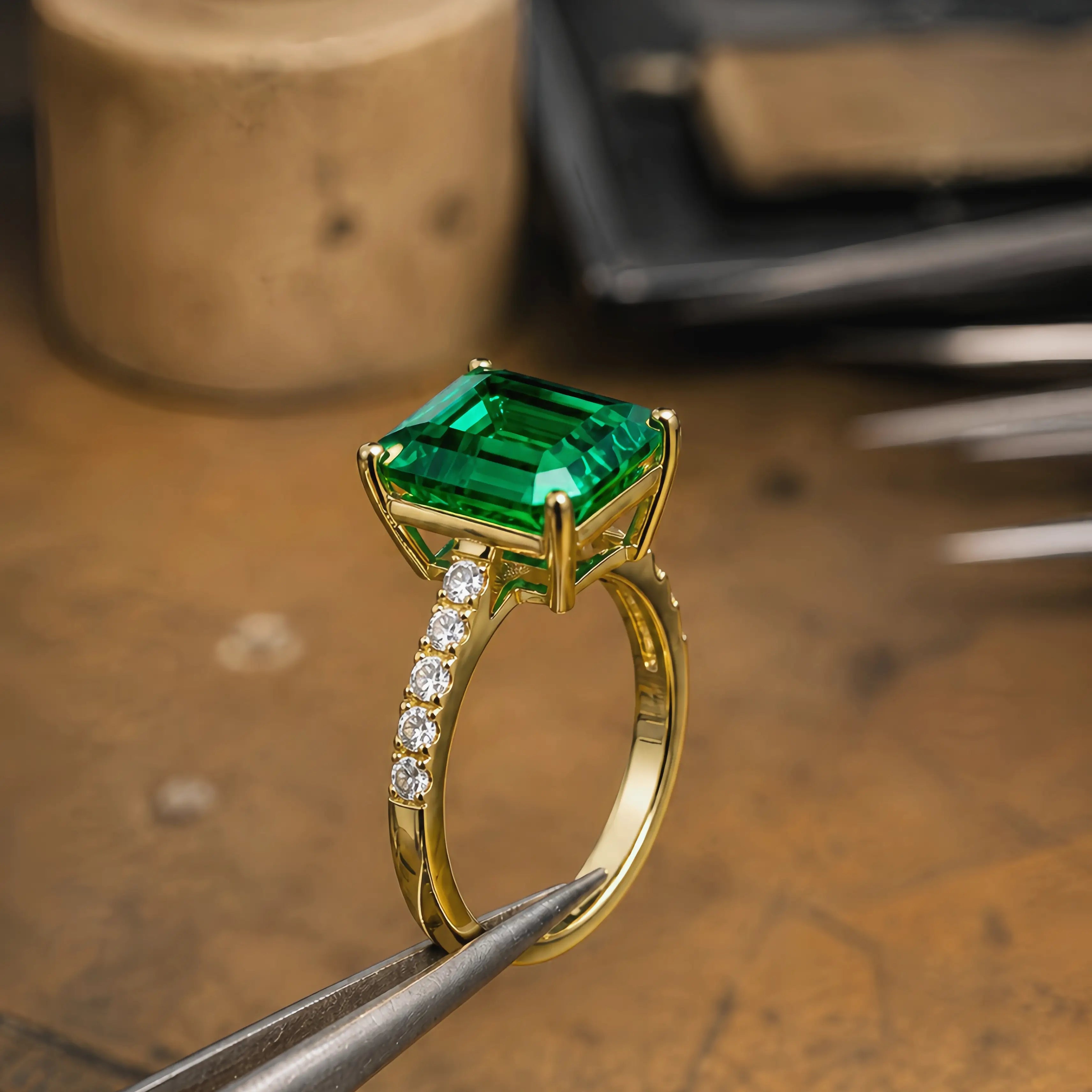 Radiant 4ctw Lab-Grown Emerald Diamond Ring in 14k yellow gold