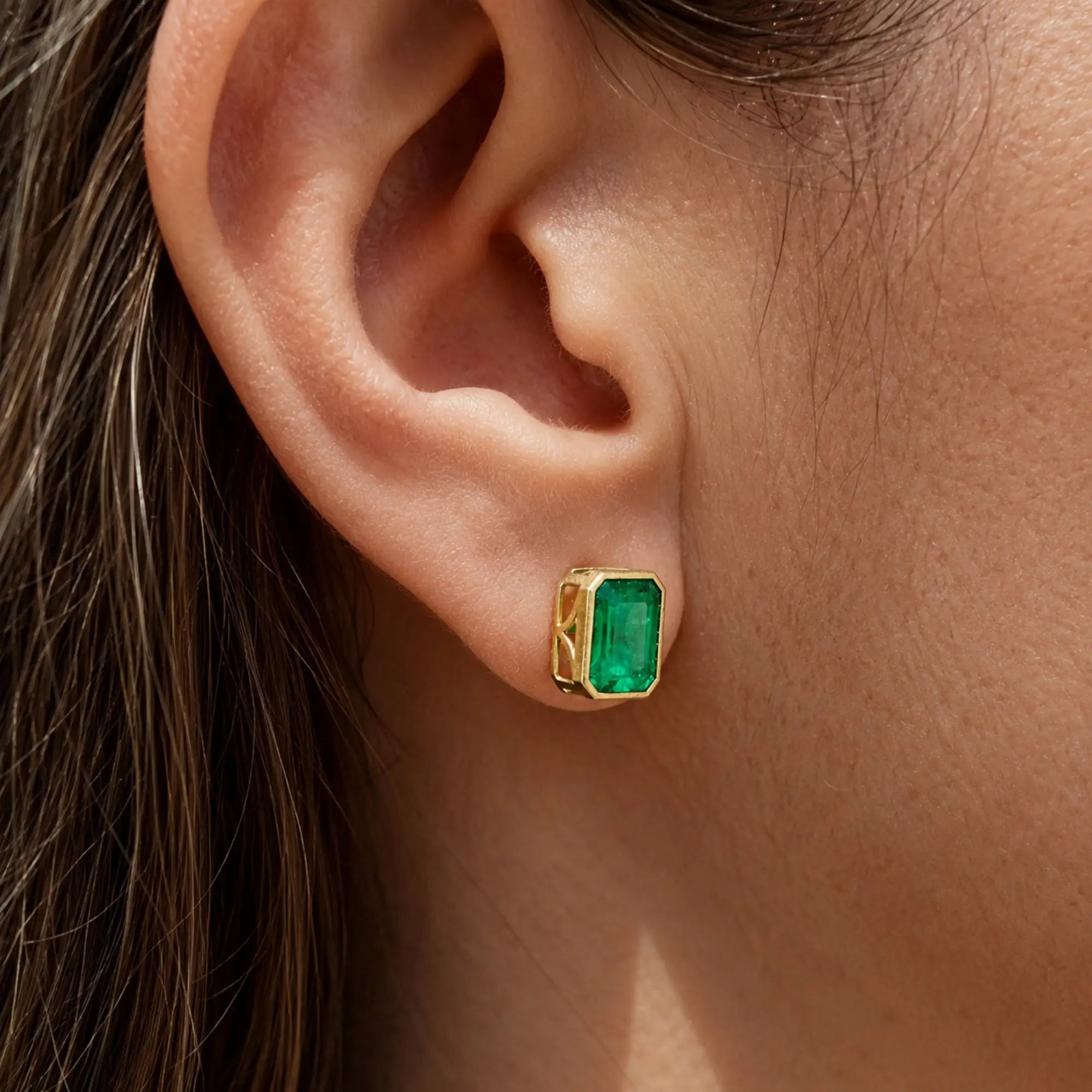 Aria Arch 4.64 ctw Guild Certified Emerald Stud Earrings (One-of-a-Kind)