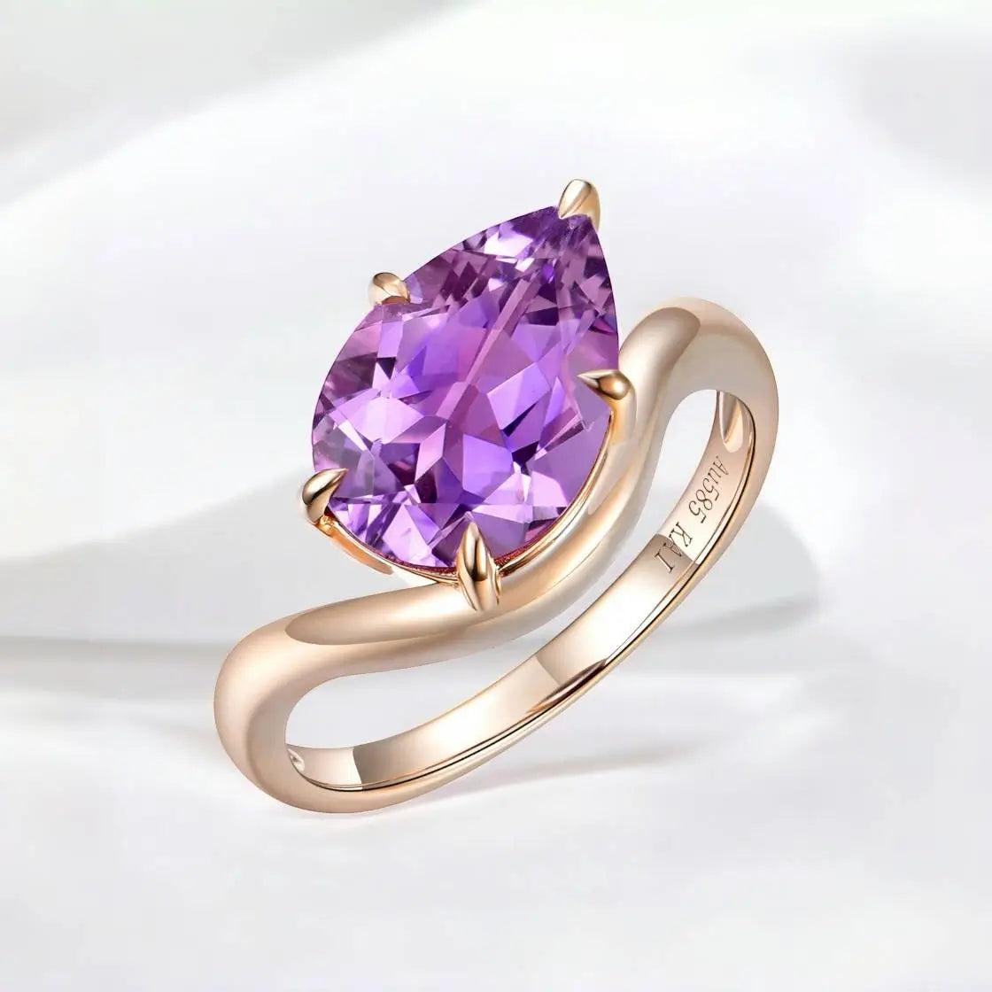 Ocean Wave natural Amethyst East-West Ring 14k rose gold