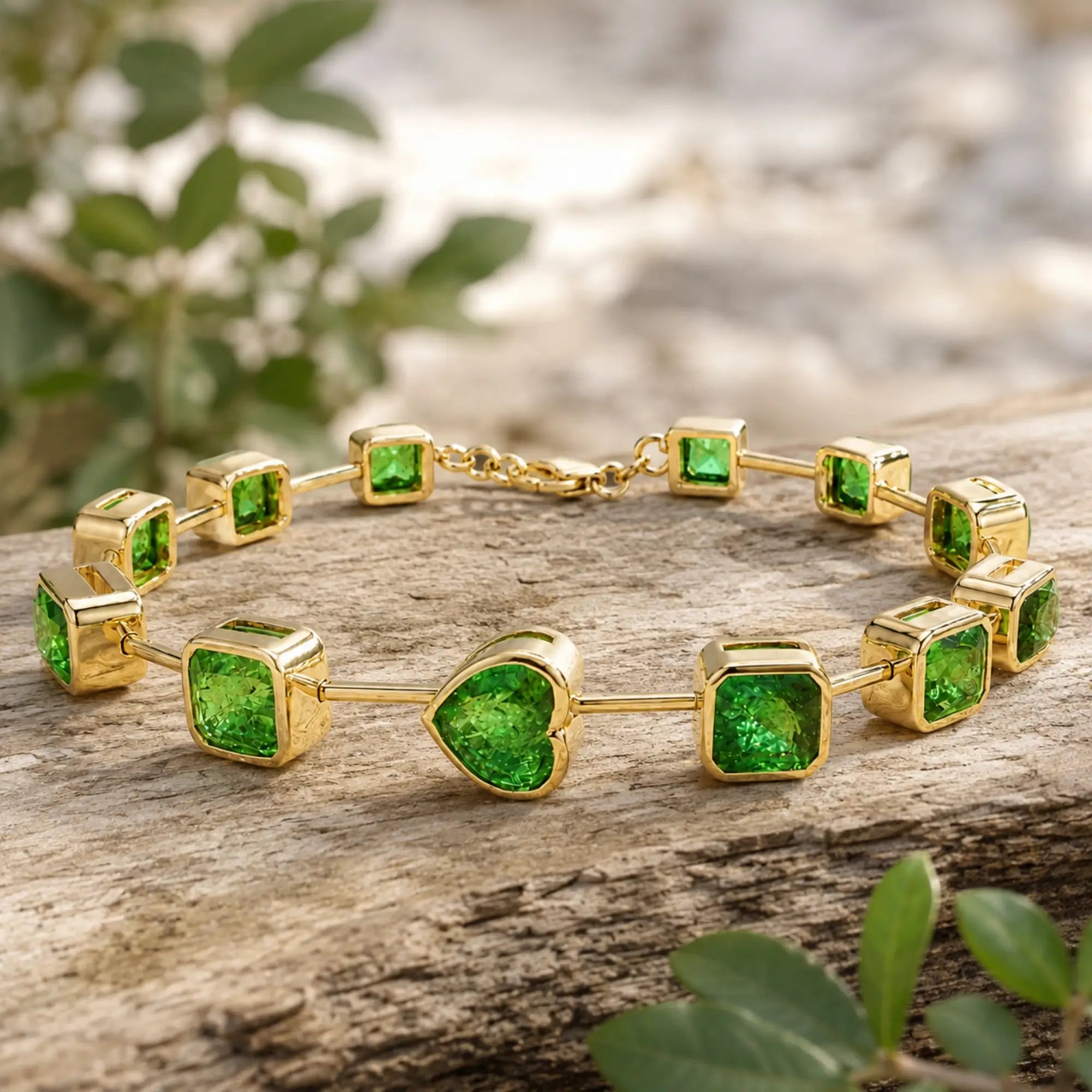 Nina Zhou x Kai 14k yellow gold The Garland 16.25 ctw Natural Tsavorite Link Bracelet (One-of-a-Kind)