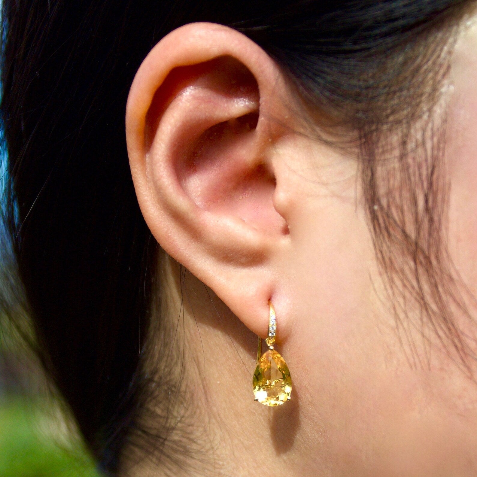 Radiant Pear Citrine Diamond Drop Earrings