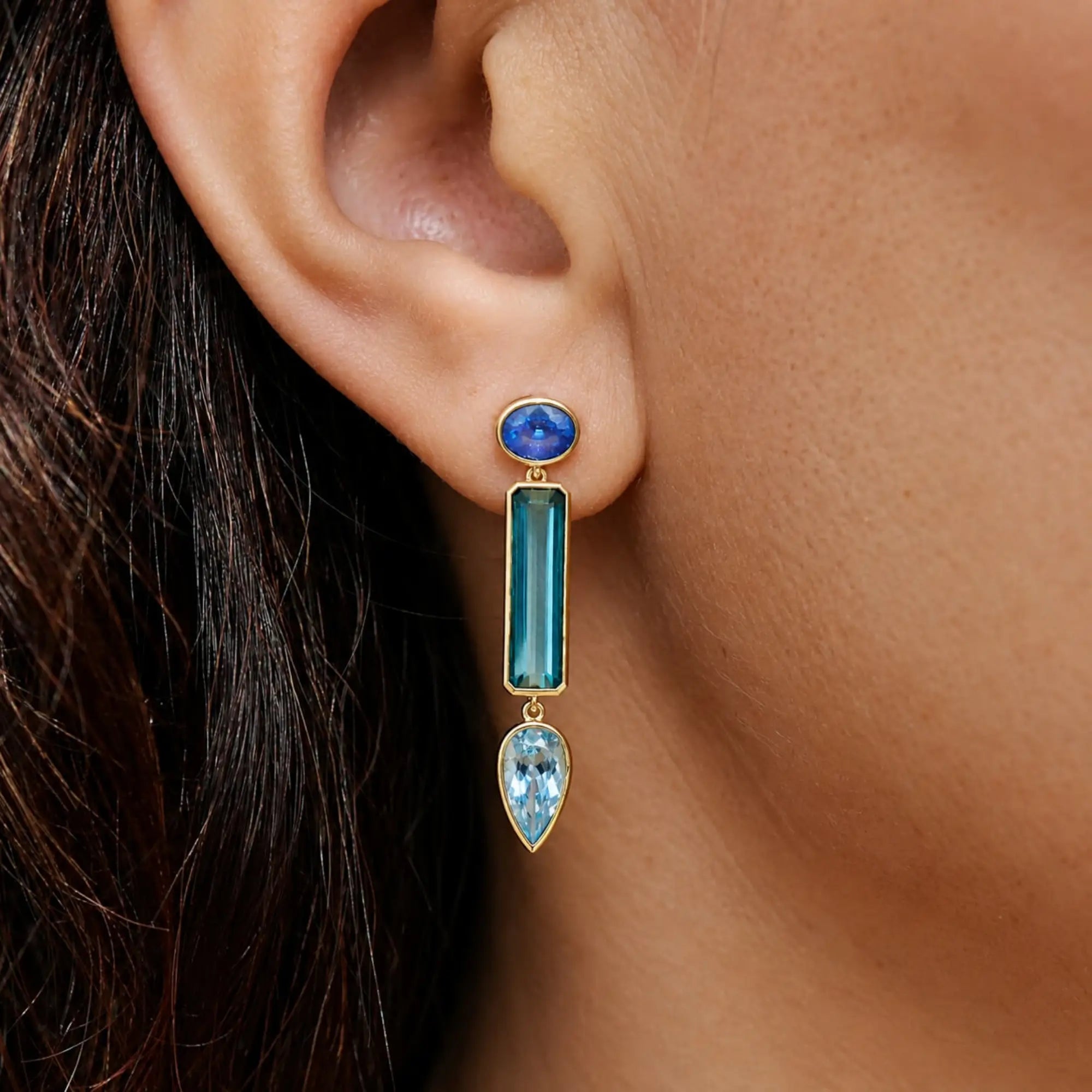 kai fine jewelry 14k yellow gold Garden Melody 5.34 ctw Sapphire, Tourmaline & Aquamarine Drop Earrings (One-of-a-Kind)