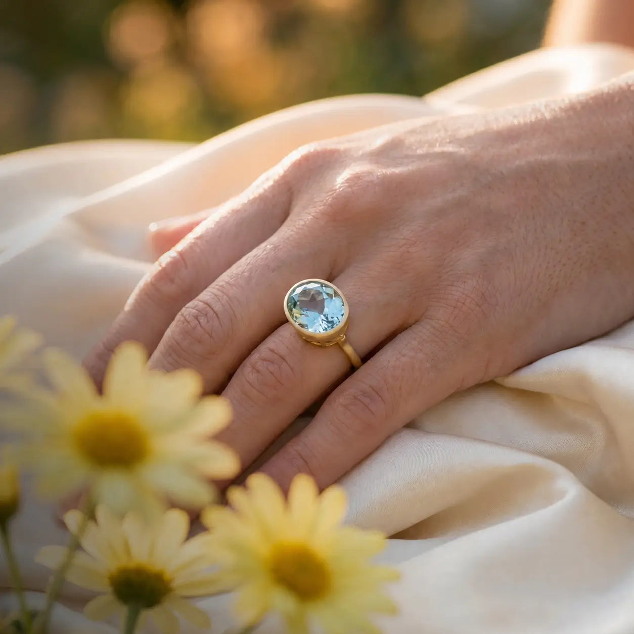 kai fine jewelry Aria Arch AIGS Certified 8.93 ctw Natural Santa Maria Aquamarine East-West Ring (One-of-a-Kind)