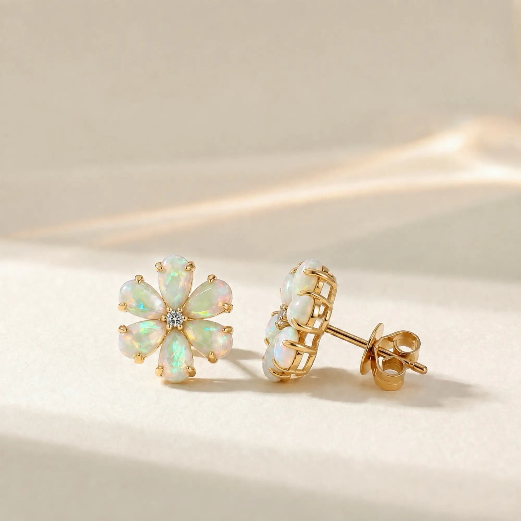 Flora Natural Fire Opal Diamond Earrings in 14k yellow gold