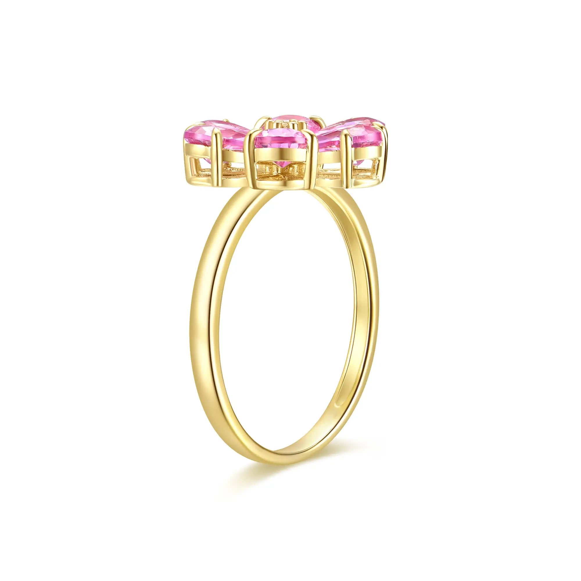 14k yellow gold Flora Blossom 2.82ctw Lab Grown Pink Sapphire Diamond Ring